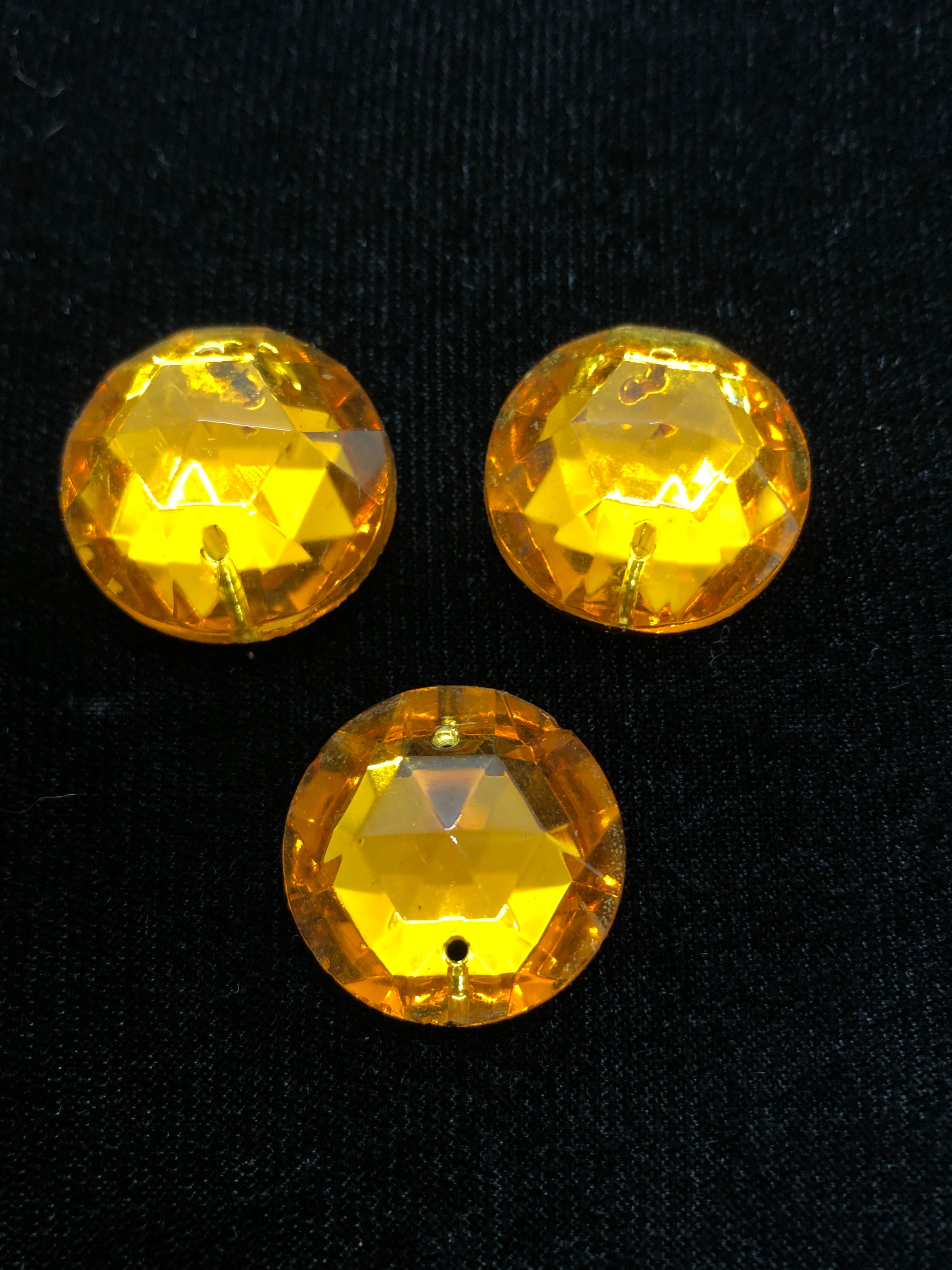 22mm Czech Topaz Round Rhinestones - 3 Pack Sew On Flatback Gems for DIY Clothing, Costumes, Jewelry Making & Craft Projects