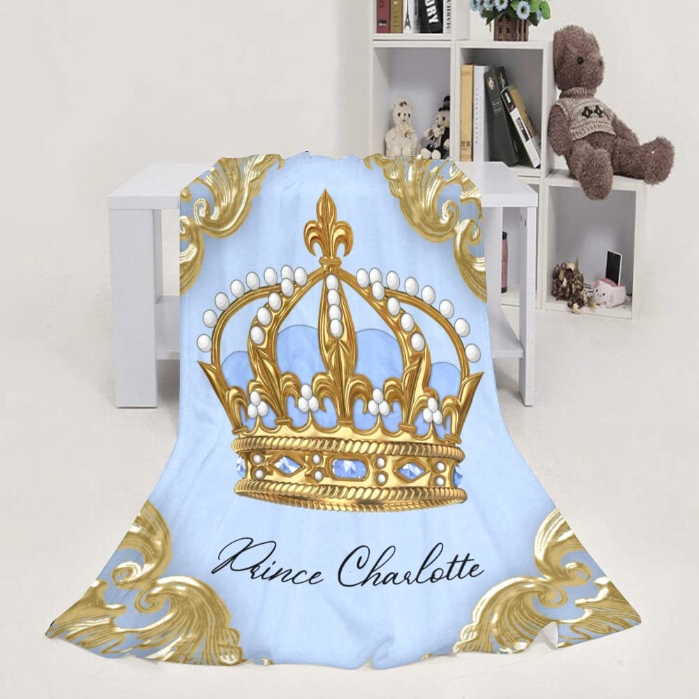 Personalized Gold Prince Crown Fleece Blanket 50
