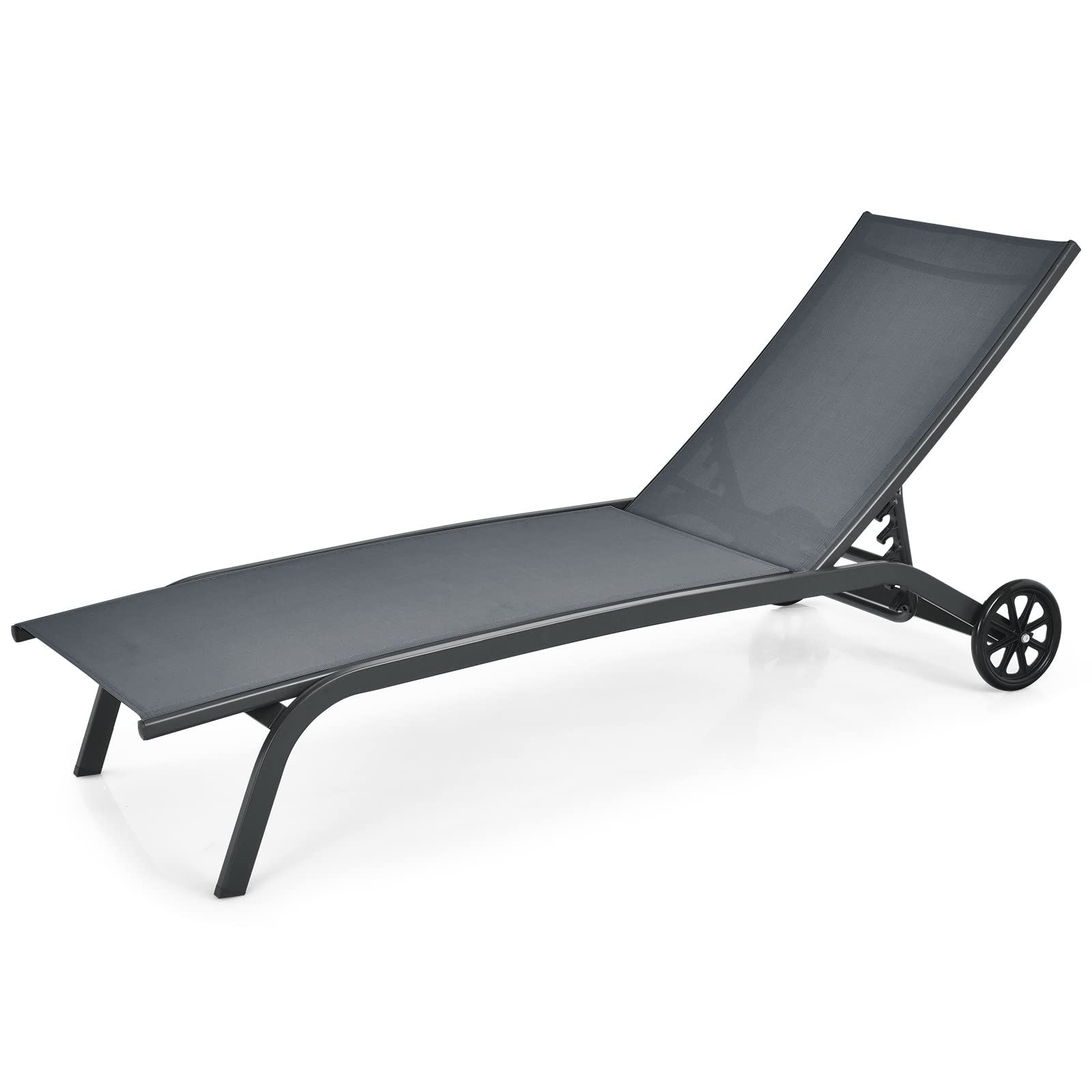 **Tangkula 6-Position Adjustable Outdoor Chaise Lounge Chair - Breathable Fabric, Smooth Wheels - Patio, Poolside, Garden Relaxation (Grey)**