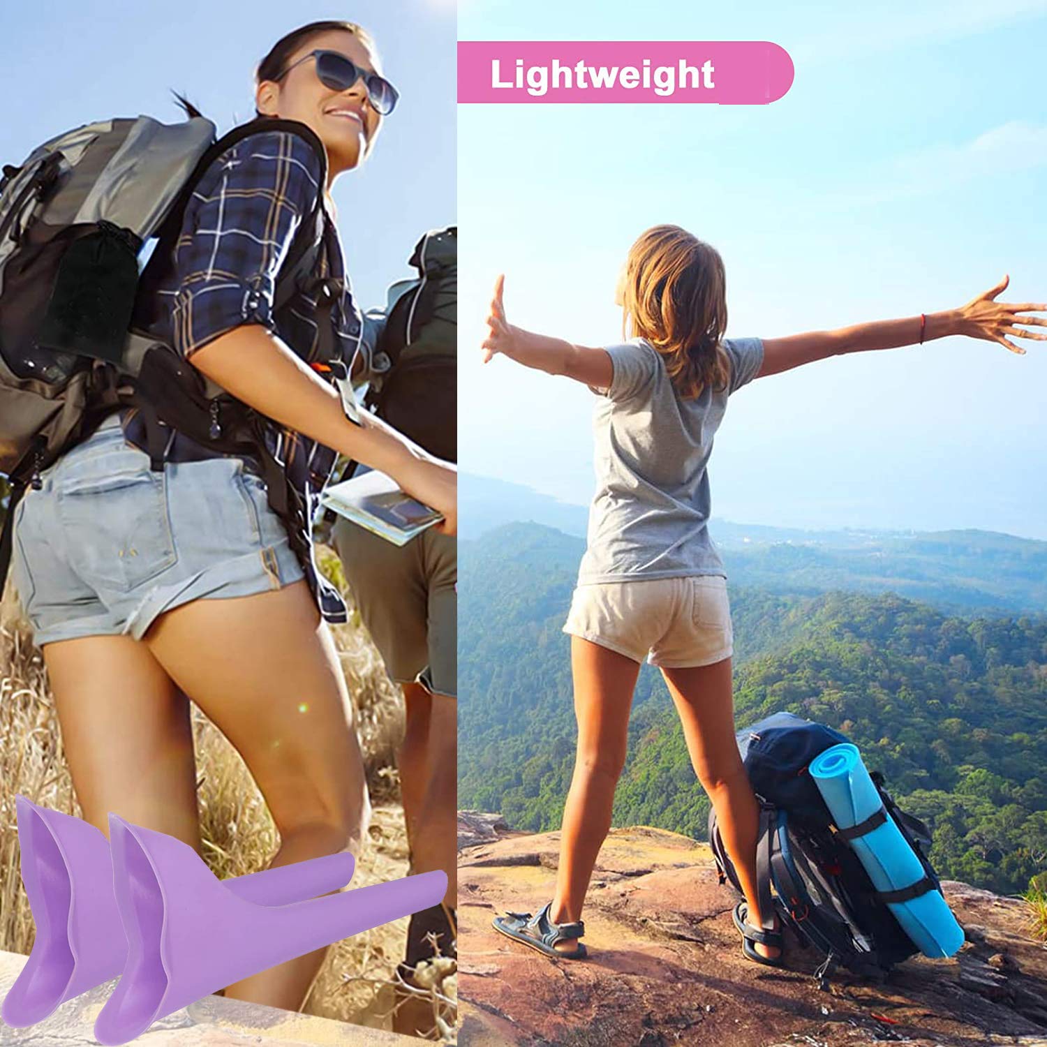 2 Pack Reusable Silicone Female Urination Device - Portable Women's Urinal Funnel for Standing Pee - Camping, Hiking, Travel & Outdoor Activities - Ideal for Road Trips, Festivals & Public Restrooms
