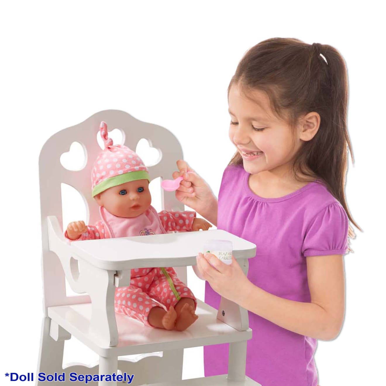 Wooden Doll High Chair for Baby Dolls - Natural Wooden Toy Chair for Kids Pretend Play, Tea Parties & Nursery Decor