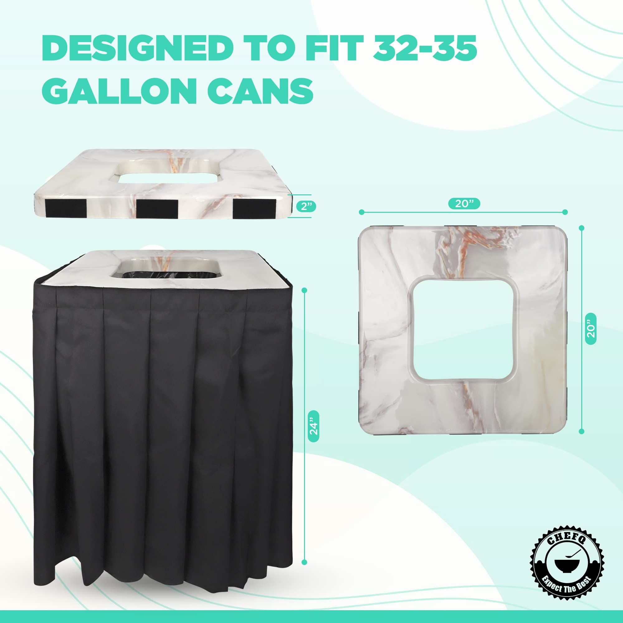 Marble Design Square Garbage Can Cover - Solid Pleated Skirt Topper for 32-35 Gallon Indoor Trash Bins | Waste Container Lid Without Wheels | Perfect for Kitchen, Bathroom, Office, Birthday Party & Events | Navy Blue Marble Top (Home & Commercial Use)