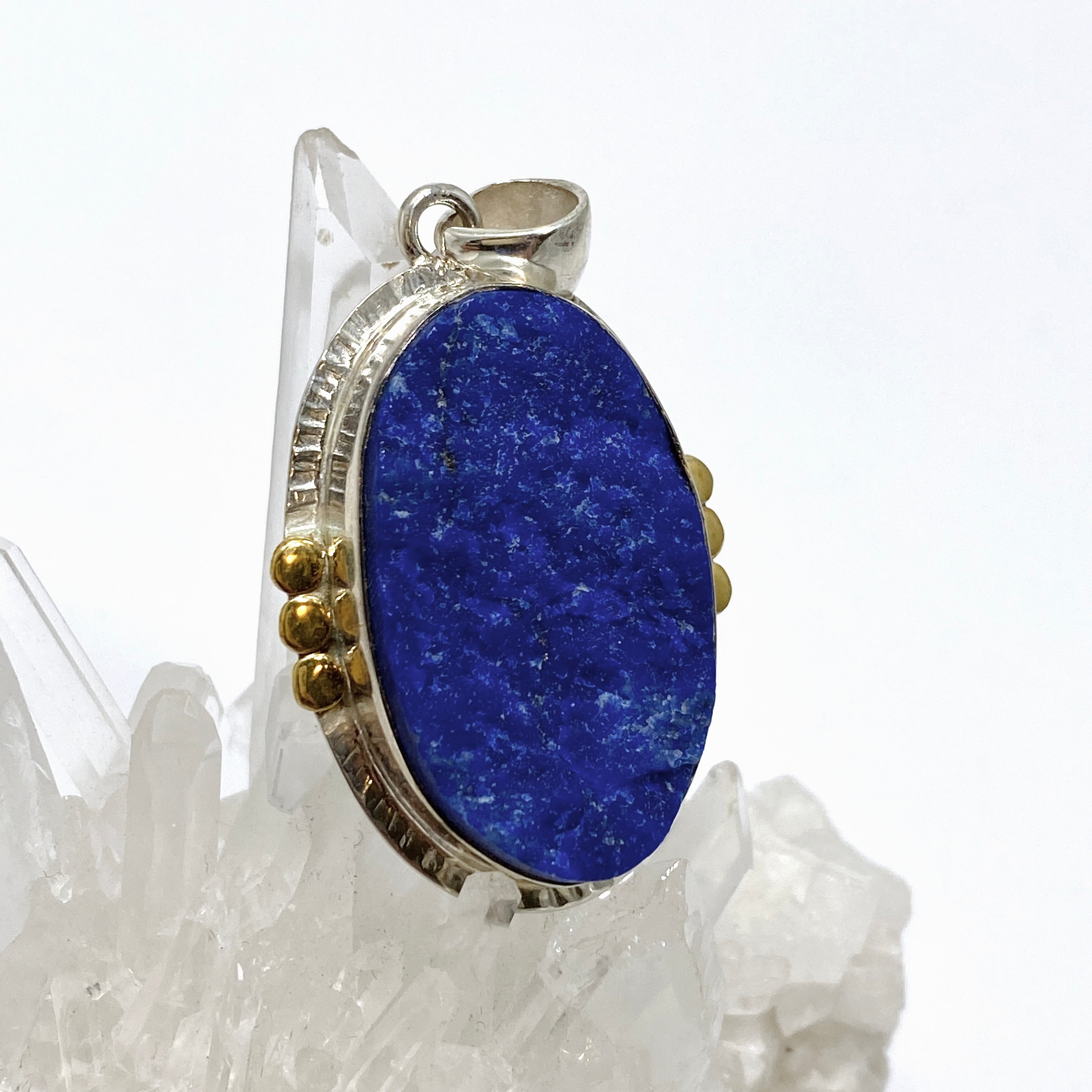 Natural Lapis Lazuli Oval Raw Stone Pendant with Brass Accents KPGJ4855 - Handmade Boho Jewelry for Women, Spiritual Healing & Meditation Accessory