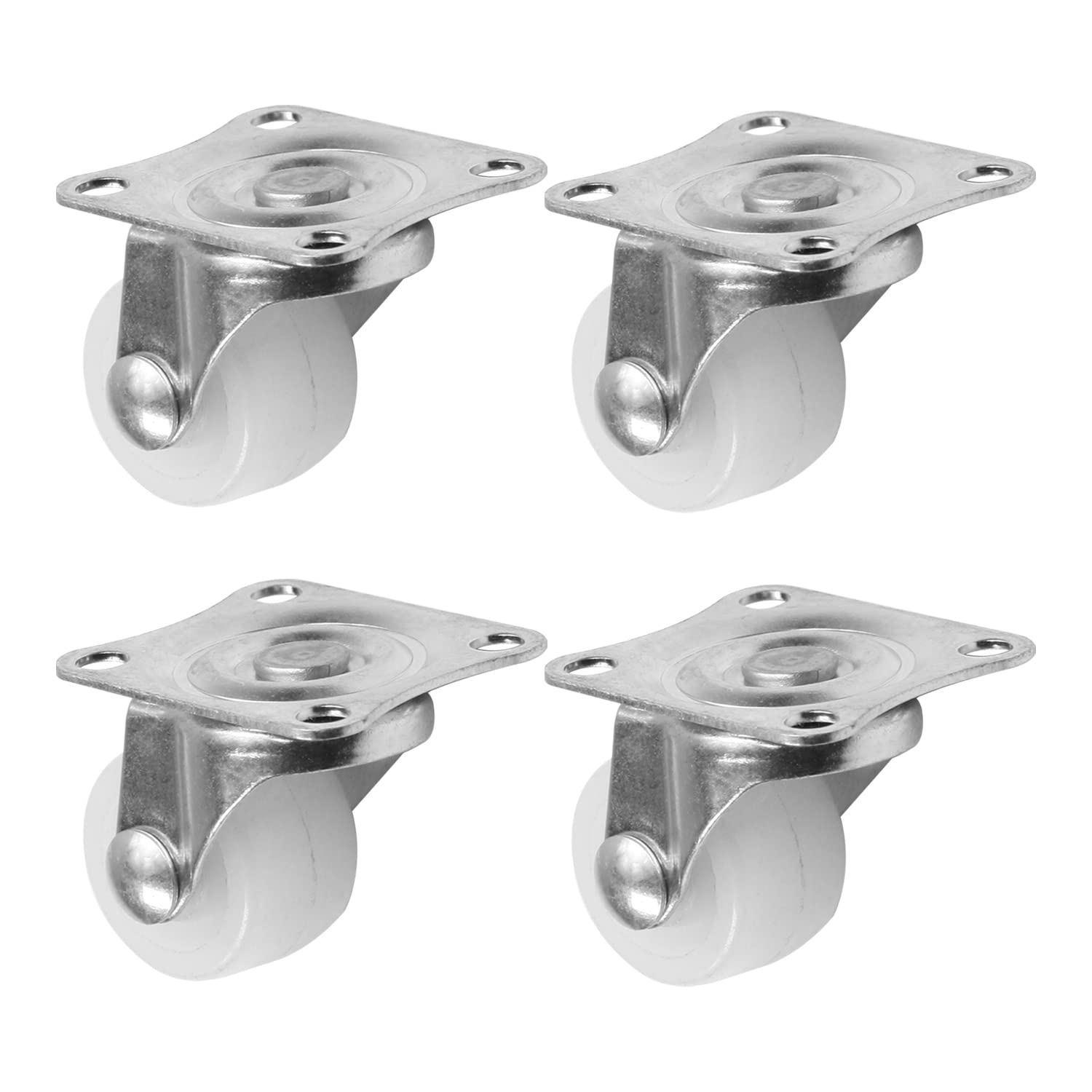 MroMax 1 Inch Nylon Swivel Casters - Top Plate Mounted Caster Wheels No Brake (4 Pack, White, 22lb Capacity) - Perfect for Office Chairs, Shopping Carts, and Furniture Movers