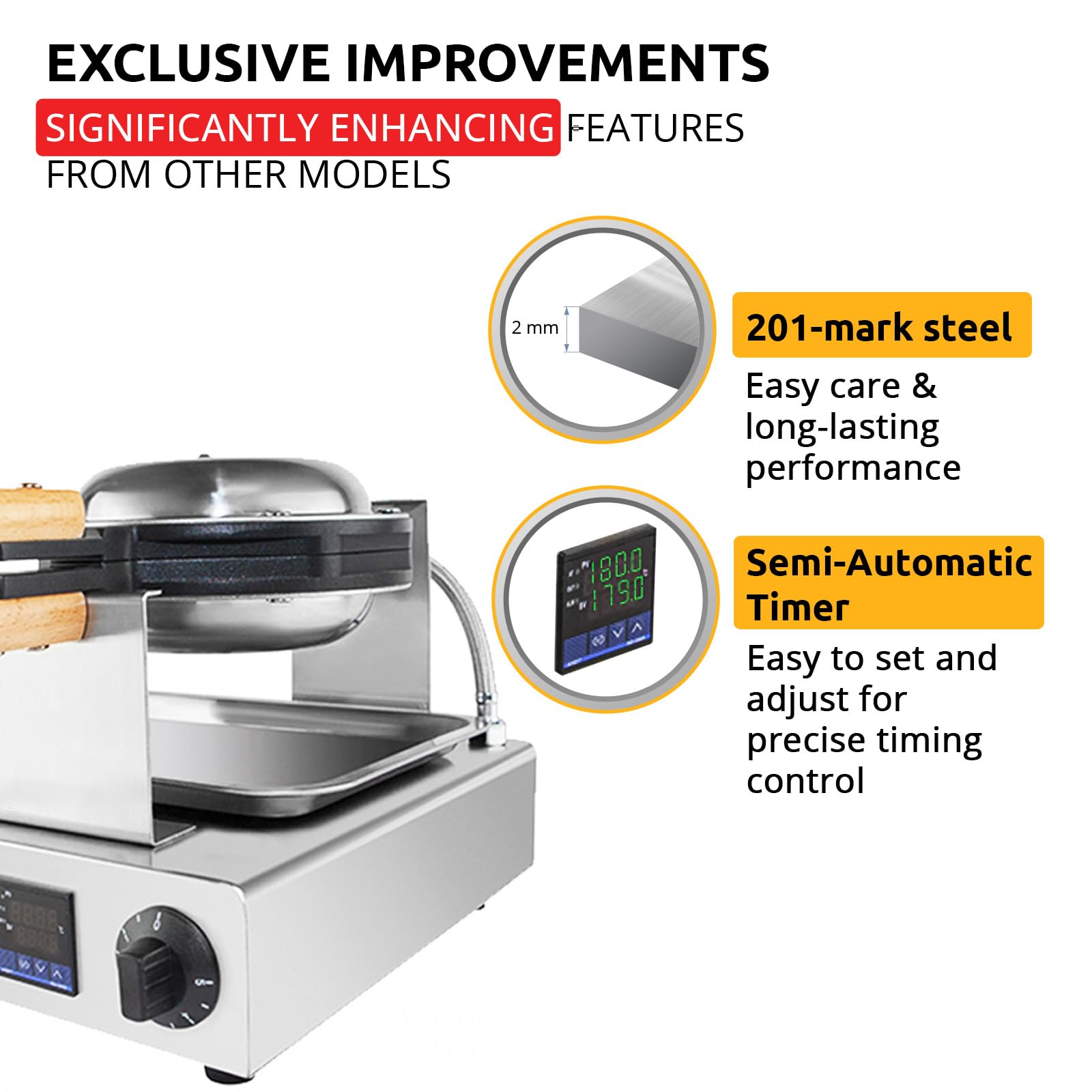 ALDKitchen Bubble Waffle Maker Machine - Nonstick Hexagon Waffle Iron with Digital Display | 110V Stainless Steel Electric Waffle Maker | Perfect for Home Breakfast, Party Snacks & Cafe Business