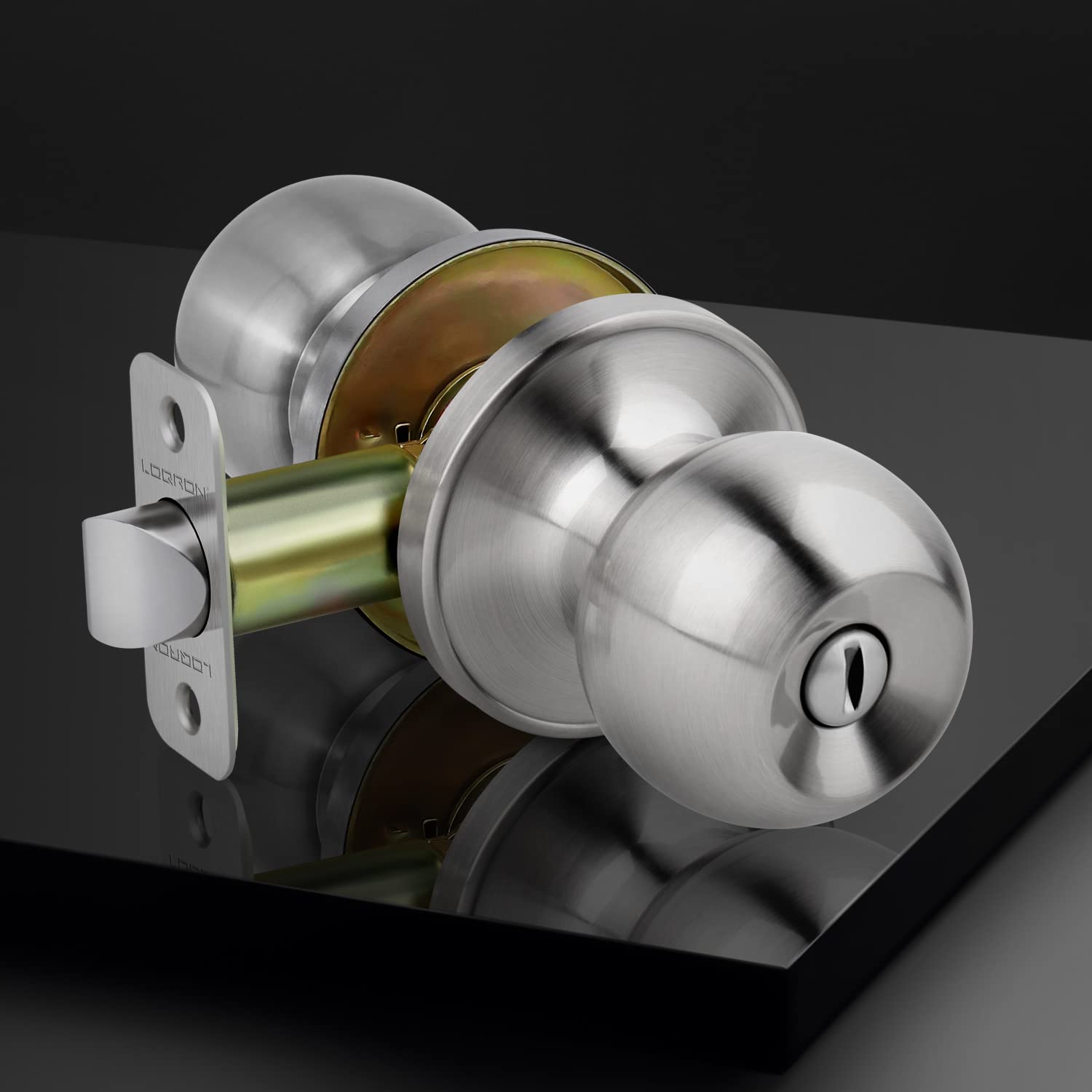Keyless Ball Door Knob - Satin Nickel Privacy Lock for Bedroom & Bathroom - Easy Installation