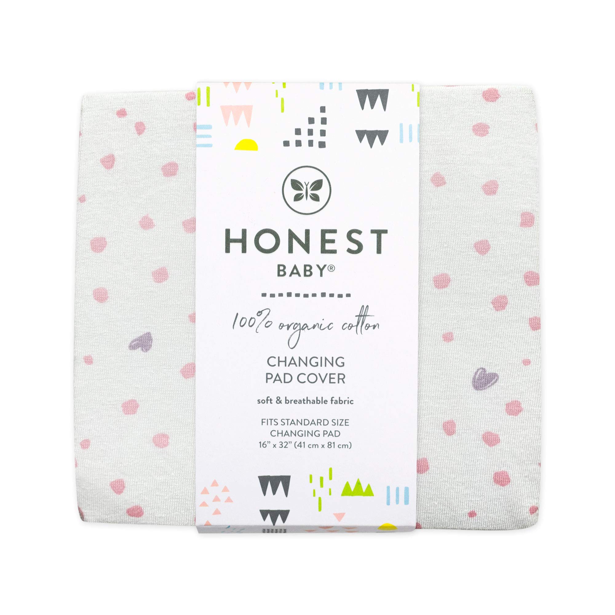 HonestBaby Organic Cotton Changing Pad Cover - Soft, Hypoallergenic, Washable for Baby Diaper Changing Station - Love Dot Design, One Size - Perfect for Nursery, Daycare & Travel