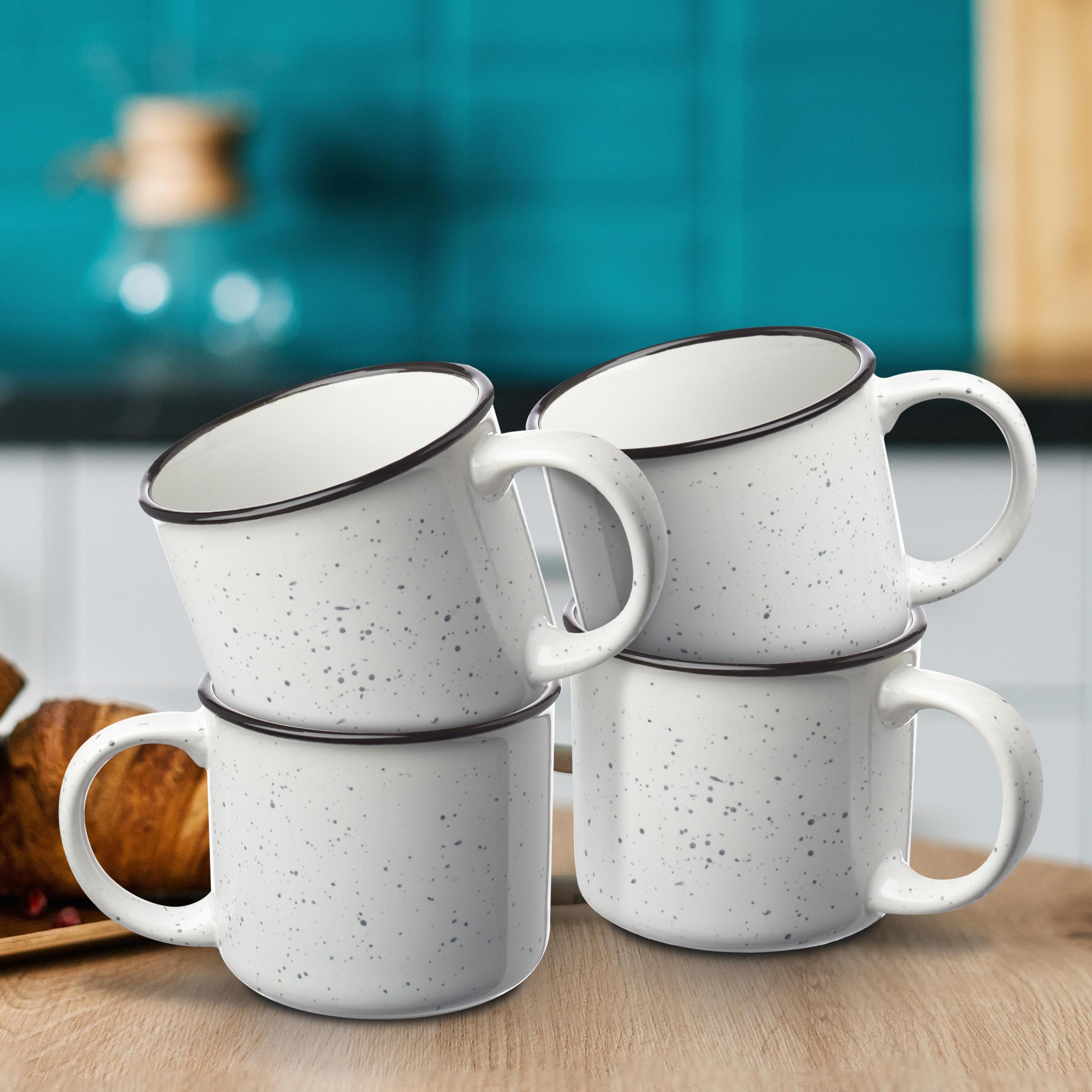 Premium Ceramic Campfire Coffee Mugs 13 oz (Set of 10) - Bulk Pack for Tea, Espresso, Cappuccino & Hot Chocolate - Durable White Porcelain Mugs - Perfect for Camping, Picnics, BBQs & Outdoor Adventures