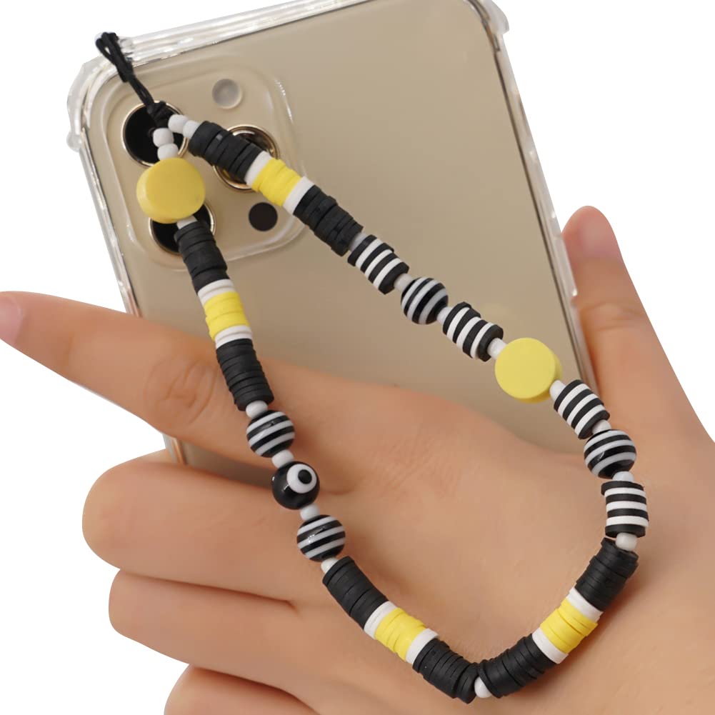 Kawaii Smiley Face Star Beaded Phone Charm Strap - Rainbow Acrylic Polymer Clay Pearl Lanyard Keychain for Women & Girls - Perfect for Phone Decor, Purse Accessories & Gift Giving