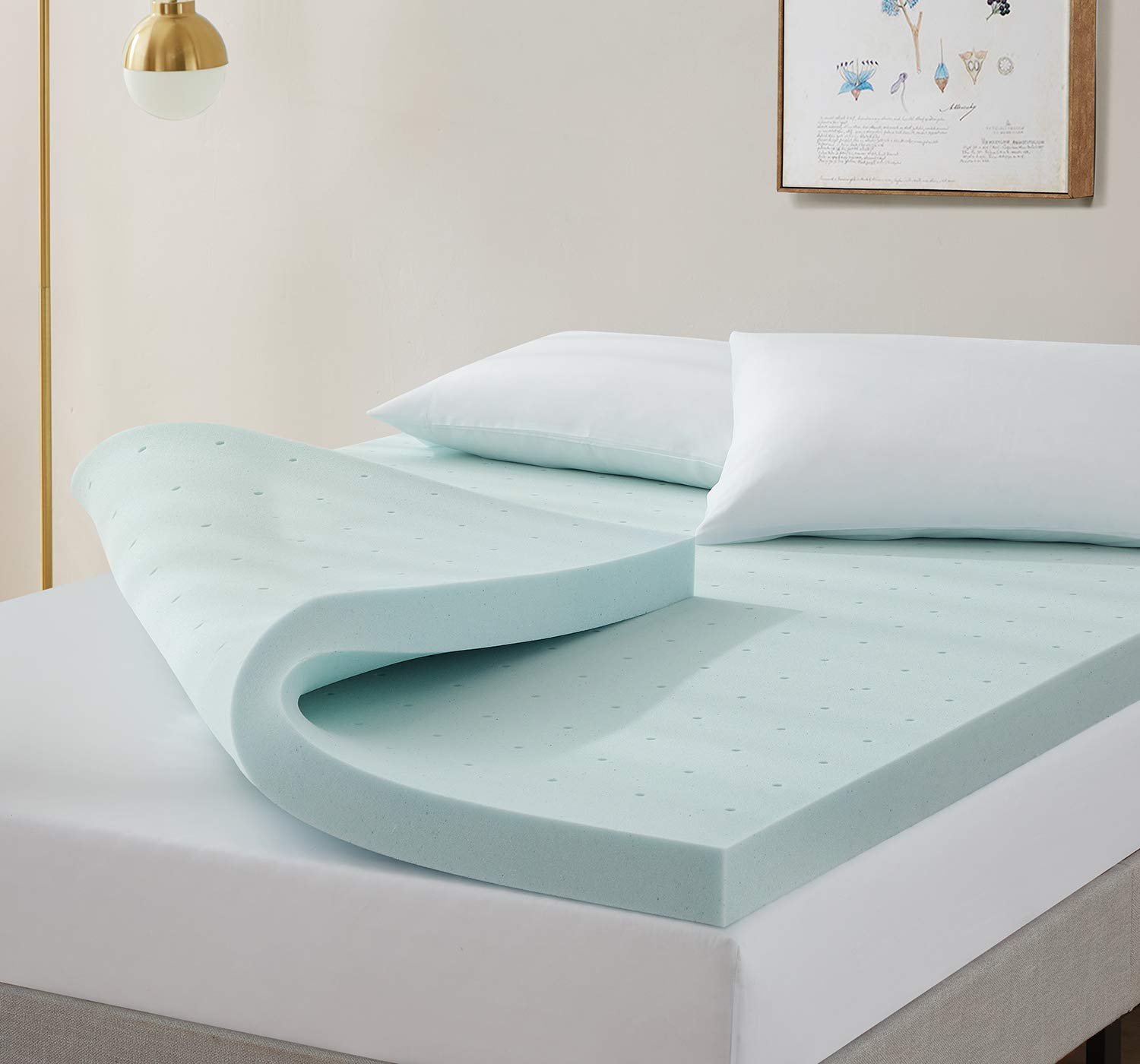 Nestl 2 Inch Gel-Infused Memory Foam Mattress Topper - Queen Size Cooling Mattress Pad with Ventilated Design | Blue | Pressure Relief for Back Pain, Hot Sleepers & Side Sleepers