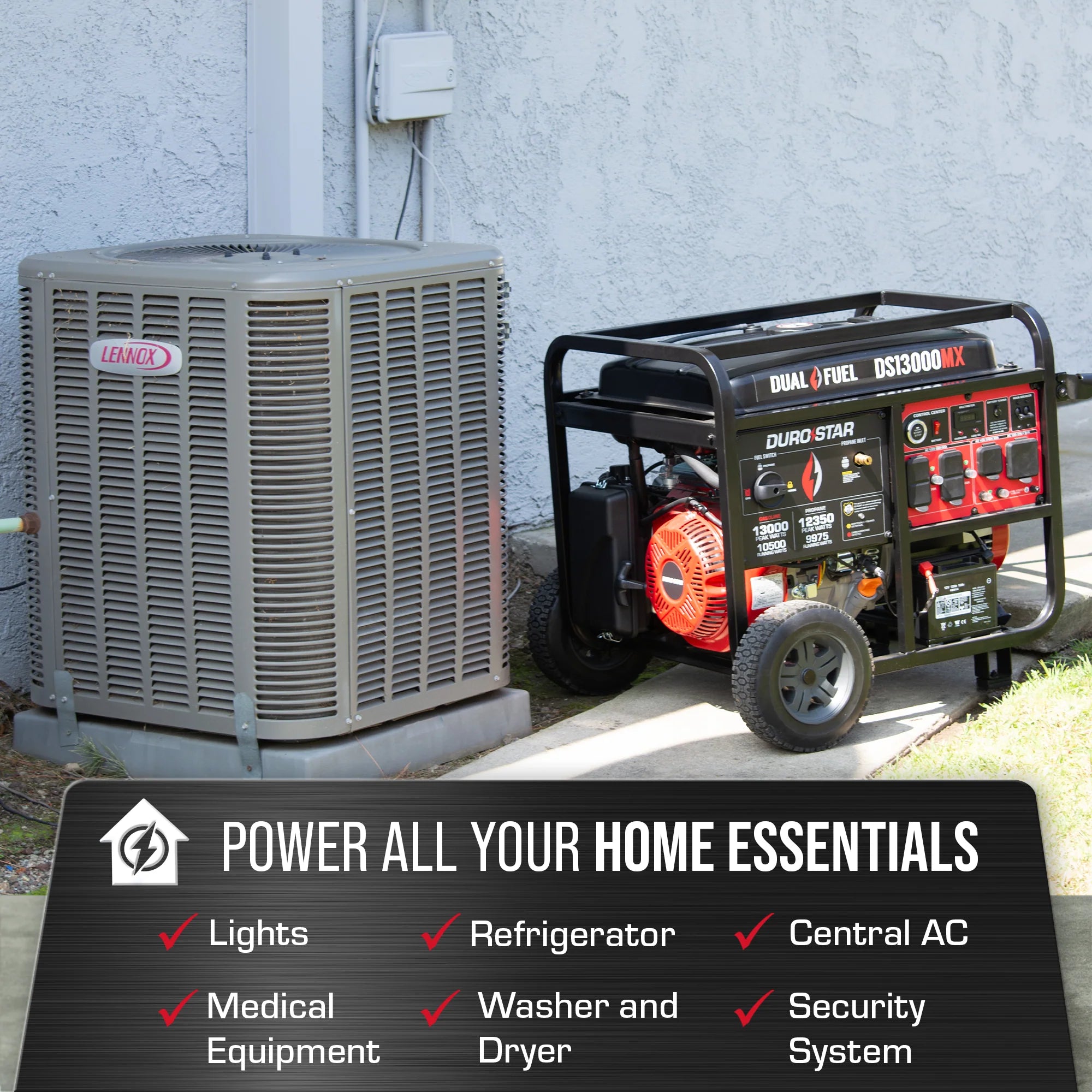 DuroStar DS13000MX 10500W/13000W Dual Fuel Portable Generator - Gas & Propane Powered with CO Alert & Remote Start - Ideal for Home Backup Power, Camping & Emergency Use