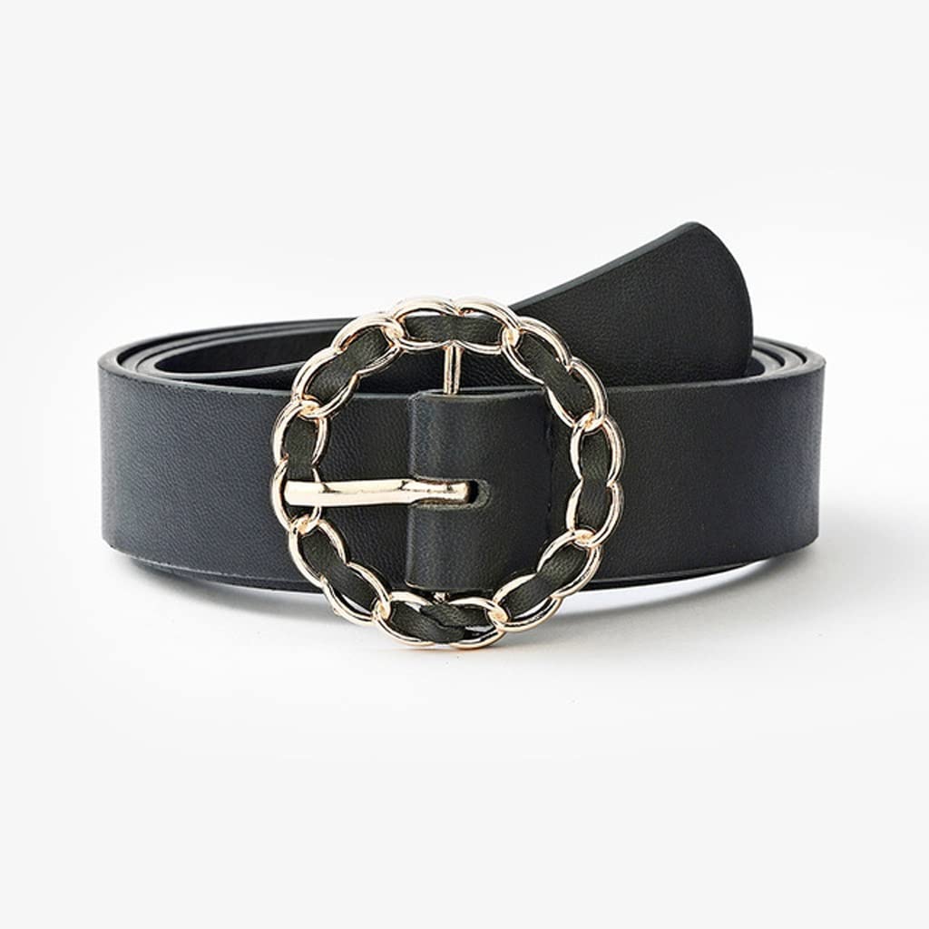 Women's Fashion PU Leather Decorative Belt for Jeans & Casual Pants - Round Button Design, Adjustable 105cm (Color D) - Perfect for Office, Daily Wear & Outfit Styling