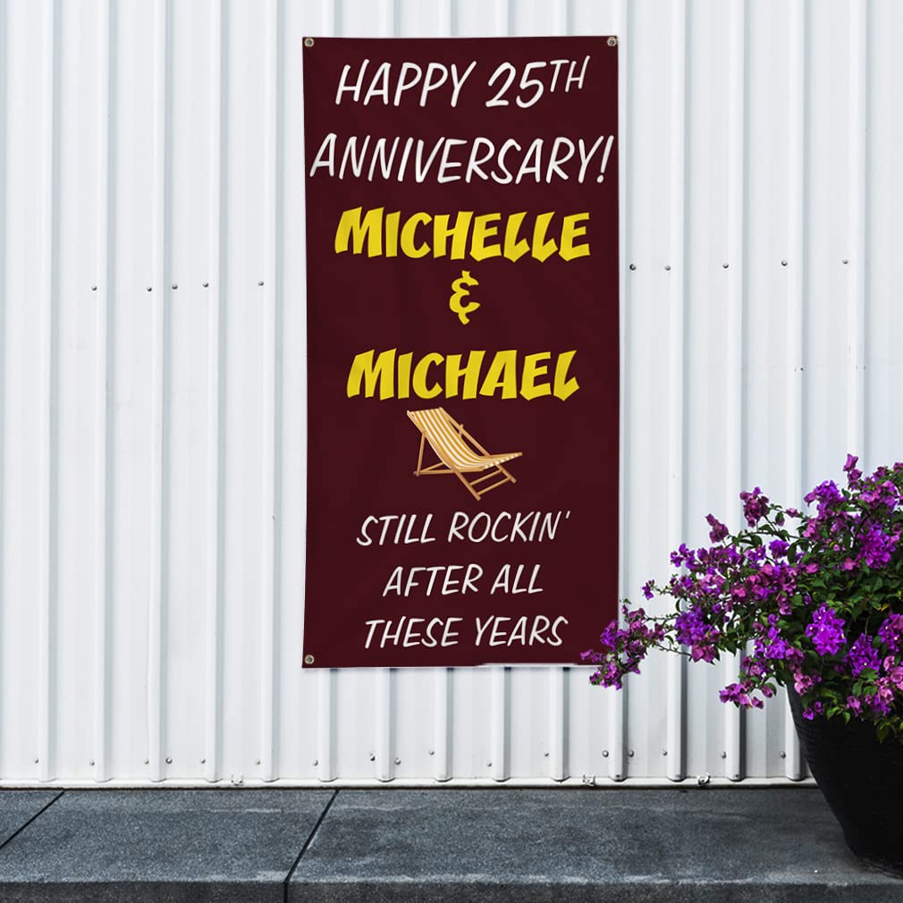 Custom Happy Anniversary Vinyl Banner - Multiple Sizes (96x48 Inches) with 8 Grommets | Weatherproof, Durable Outdoor Yard Sign for Parties, Weddings & Events | Funny Red Lifestyle Decoration