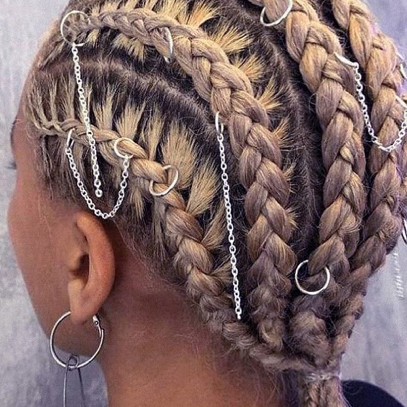 5PCS Punk Style Hair Braid Chains - Hip Hop Hair Jewelry Rings for Ponytails & Dreadlocks - Women's Hair Accessories & Decorative Clips (Perfect for Concerts, Festivals & Street Style Looks)