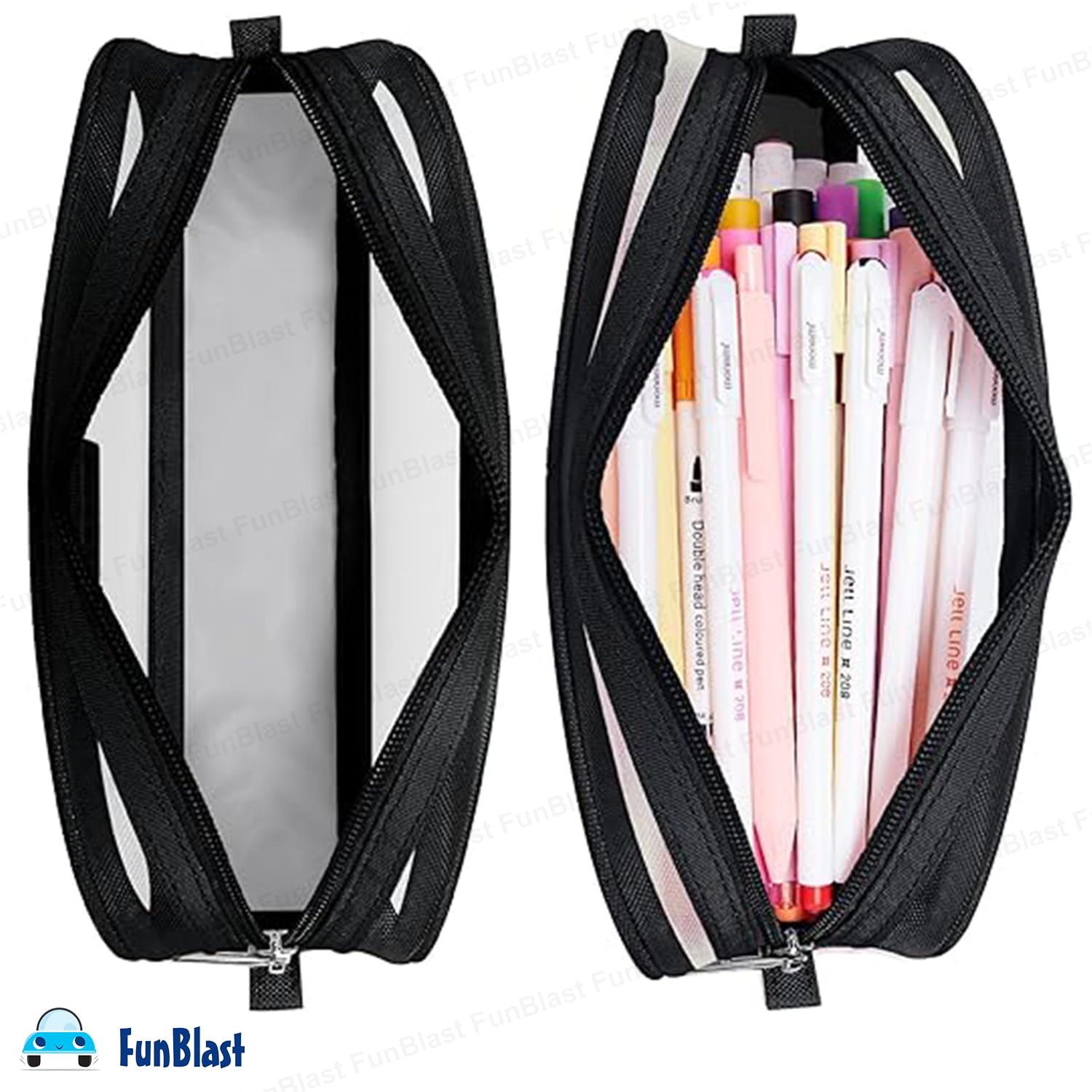 FunBlast Clear Zipper Pencil Case - Large Capacity Transparent Pencil Pouch for School, Office & Travel - Durable Stationery Organizer for Pens, Makeup & Accessories (Black) - Perfect for Students, Professionals & Daily Use