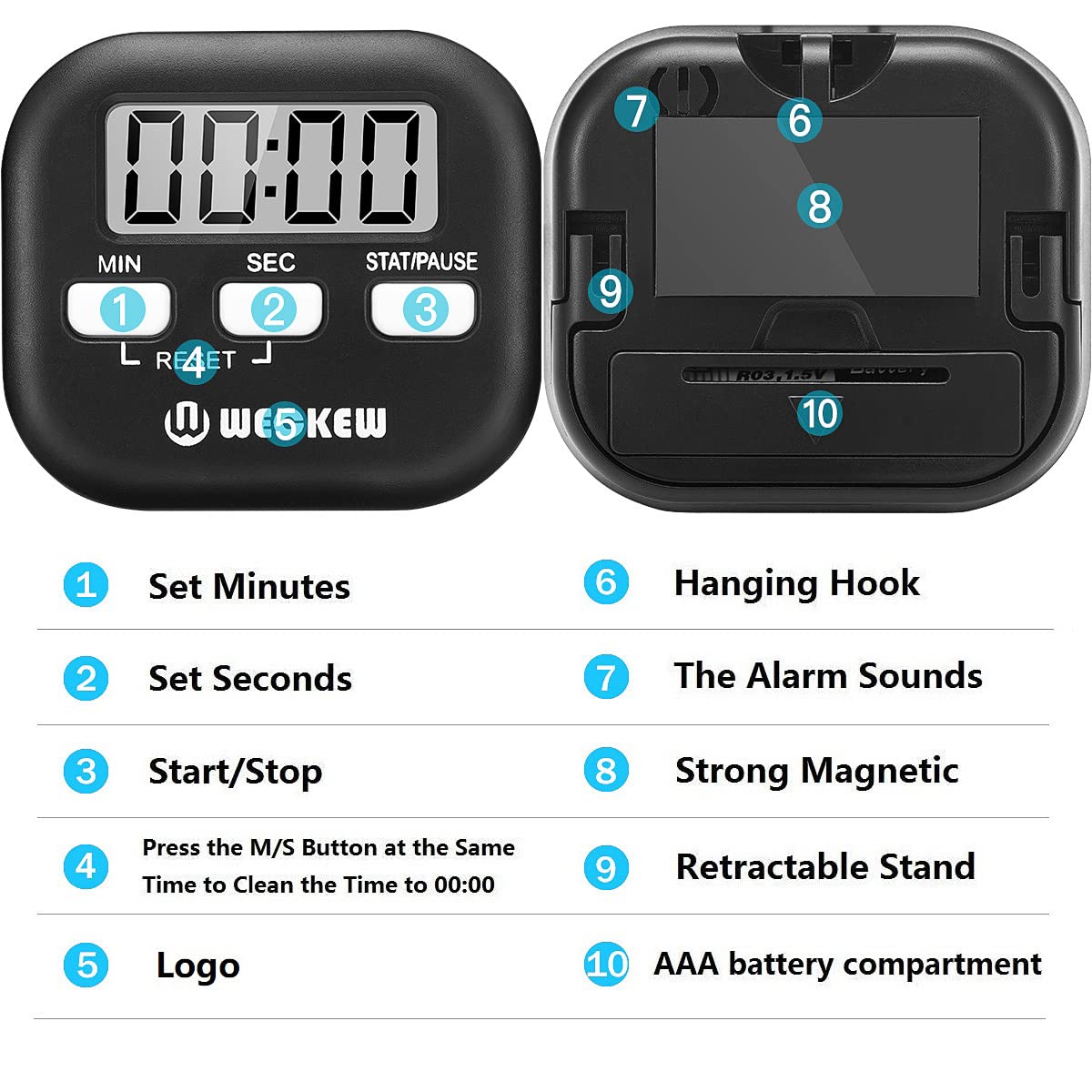 Digital Kitchen Timer for Cooking & Baking - Magnetic, Hanging - Perfect for Home & Classroom Use