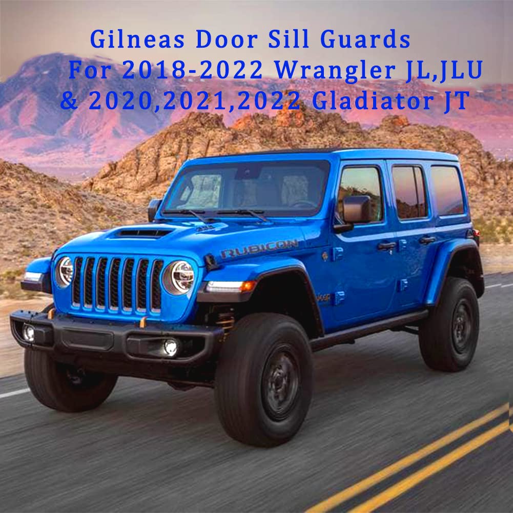 Black Rubber Door Sill Guards Kit - Full Coverage Protection for Jeep Wrangler JL JLU & Gladiator JT 2-Door - Durable Scratch Resistant Accessories for Off-Roading & Daily Driving