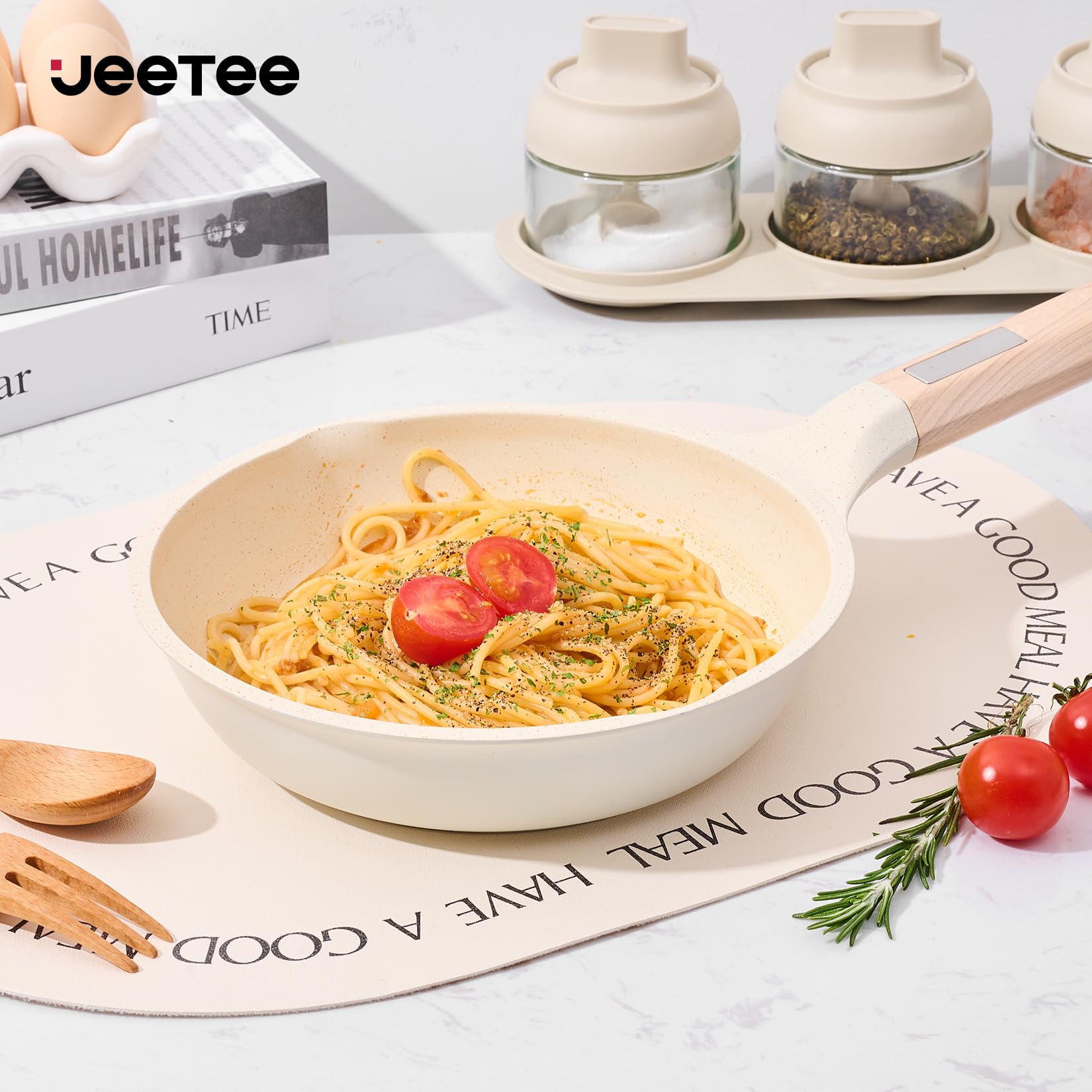 JEETEE 15-Piece Non-Stick Granite Induction Cookware Set - PFOA & PFOS Free - Perfect for Gas, Electric & Induction Stoves - Ideal for Frying, Sautéing & Everyday Cooking