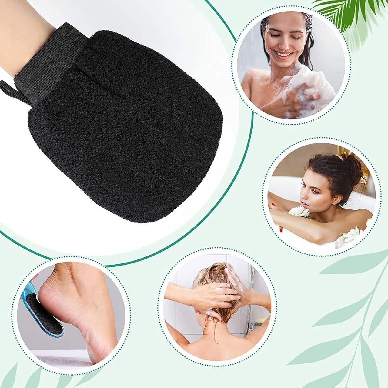 Exfoliating Bath Gloves for Dead Skin Removal - Body Scrub Mitt for Smooth & Bright Skin (Black) | Ideal for Shower, Spa & At-Home Skincare Routine