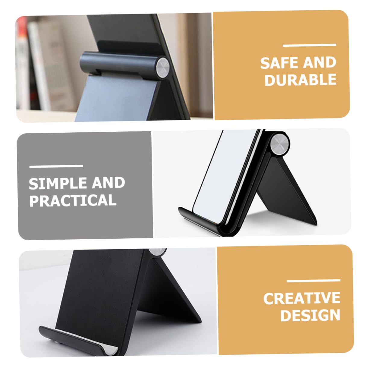 Adjustable Black Cell Phone Stand Holder for Desk - 360° Rotating Mobile Phone Stand with Sturdy Base for iPhone, Samsung & All Smartphones - Perfect for Office, Home & Video Calls