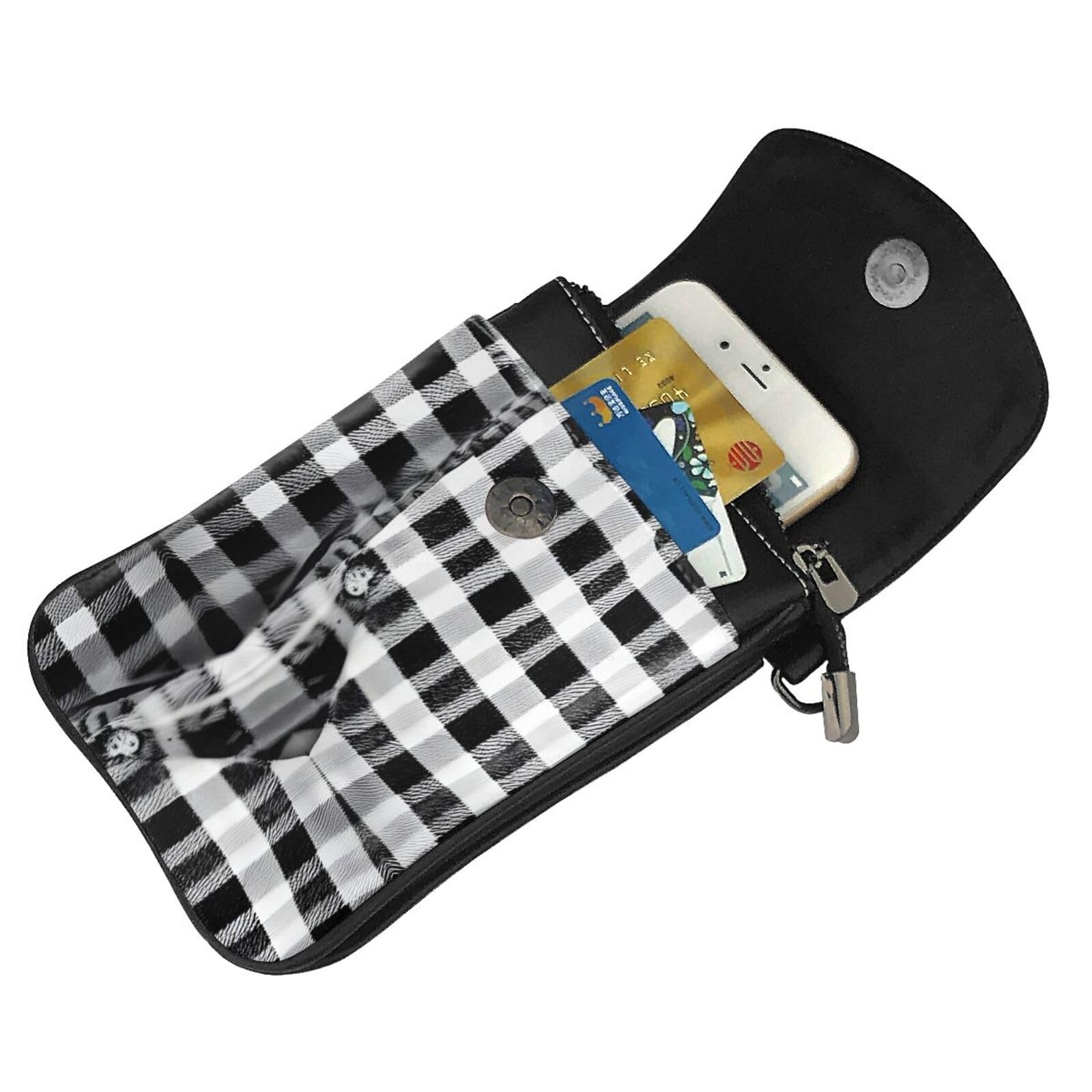 Black & White Plaid Crossbody Bag for Women - Lightweight Travel Purse for Phone & Essentials