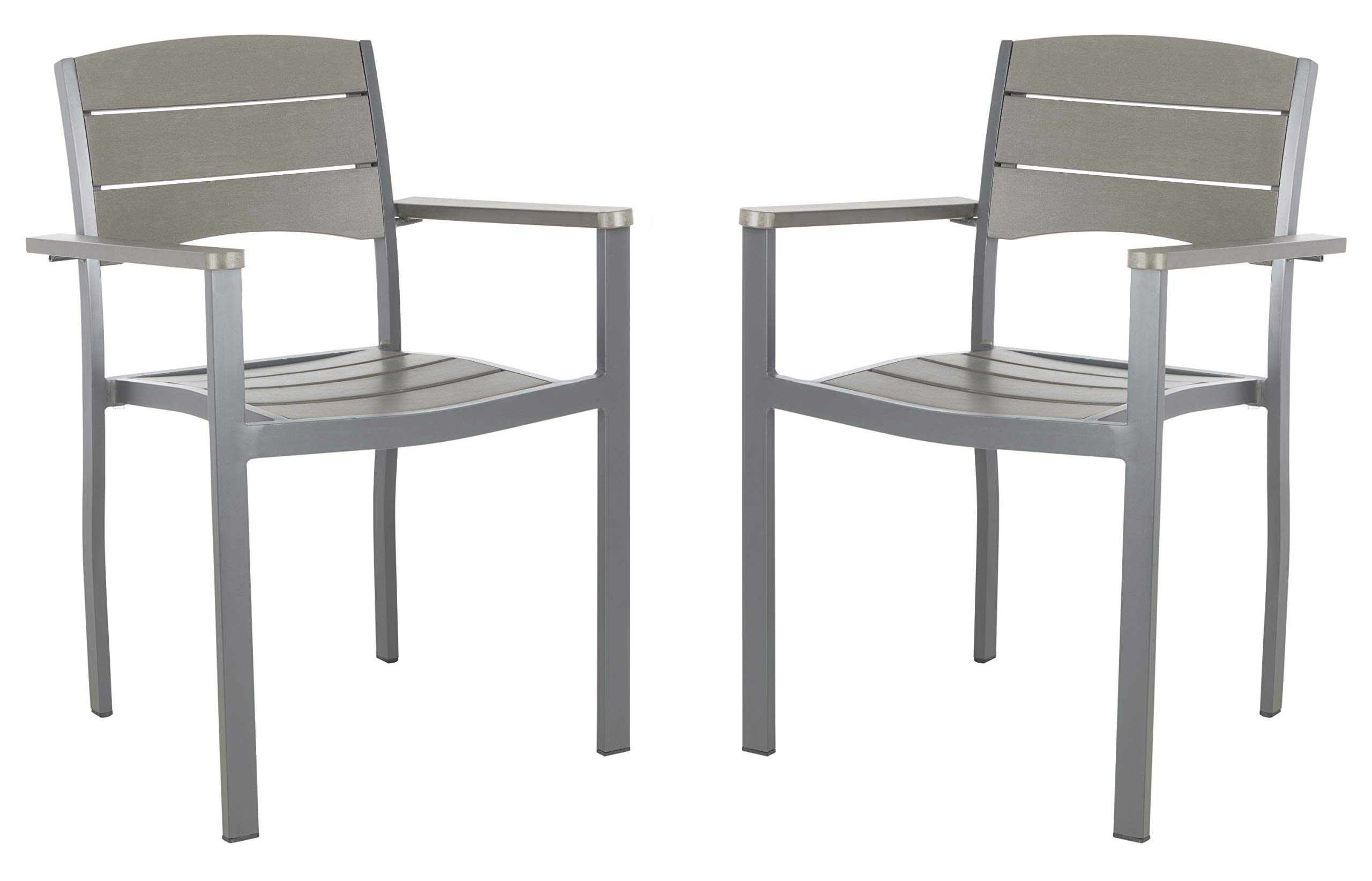 SAFAVIEH Gerhardt Grey Outdoor Stackable Chairs (Set of 2) - Weather-Resistant Patio Dining Chairs for Garden, Poolside & Backyard