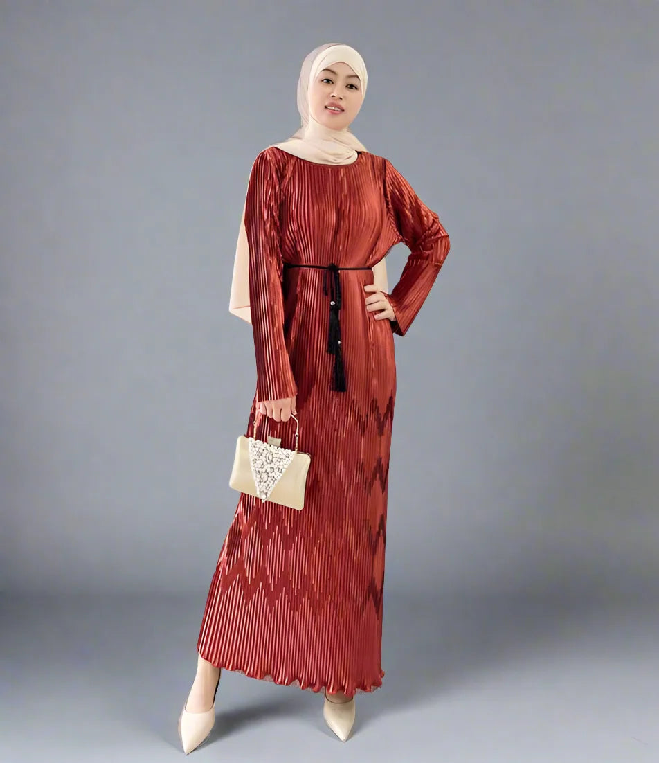 Elegant Pleated Abaya Dress for Muslim Women - Modest Islamic Fashion for Prayer, Eid & Special Occasions