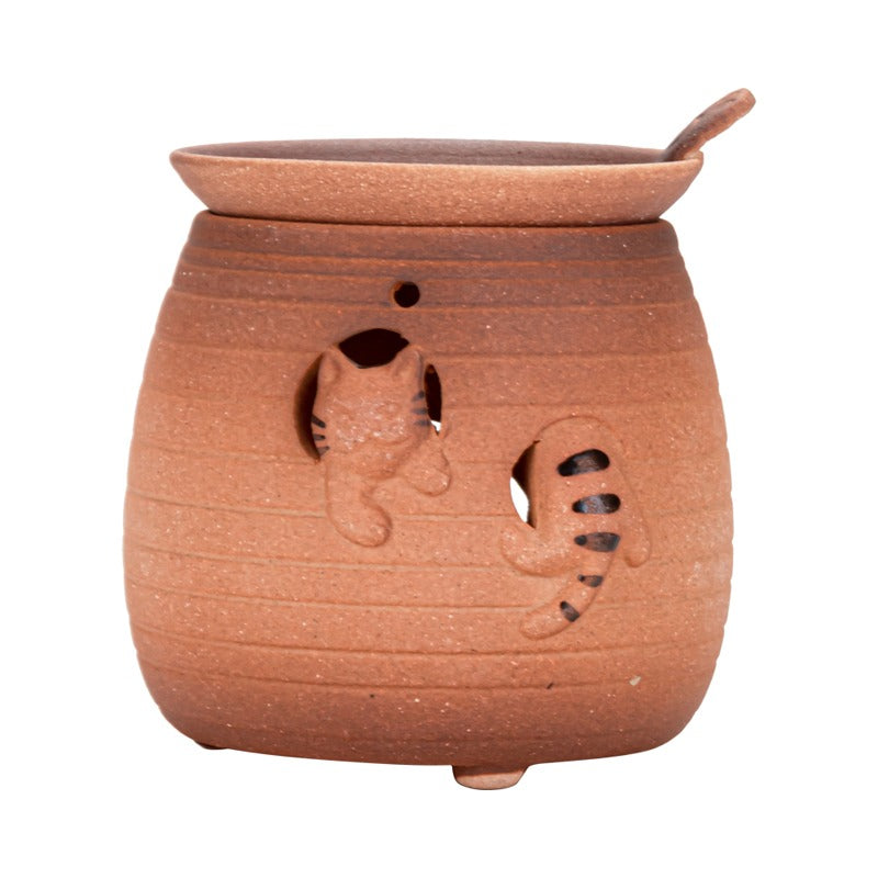 Handmade Coarse Pottery Cat Tea Leaf Stove - Perfect for Brewing Loose Leaf Tea in Home & Garden Decor