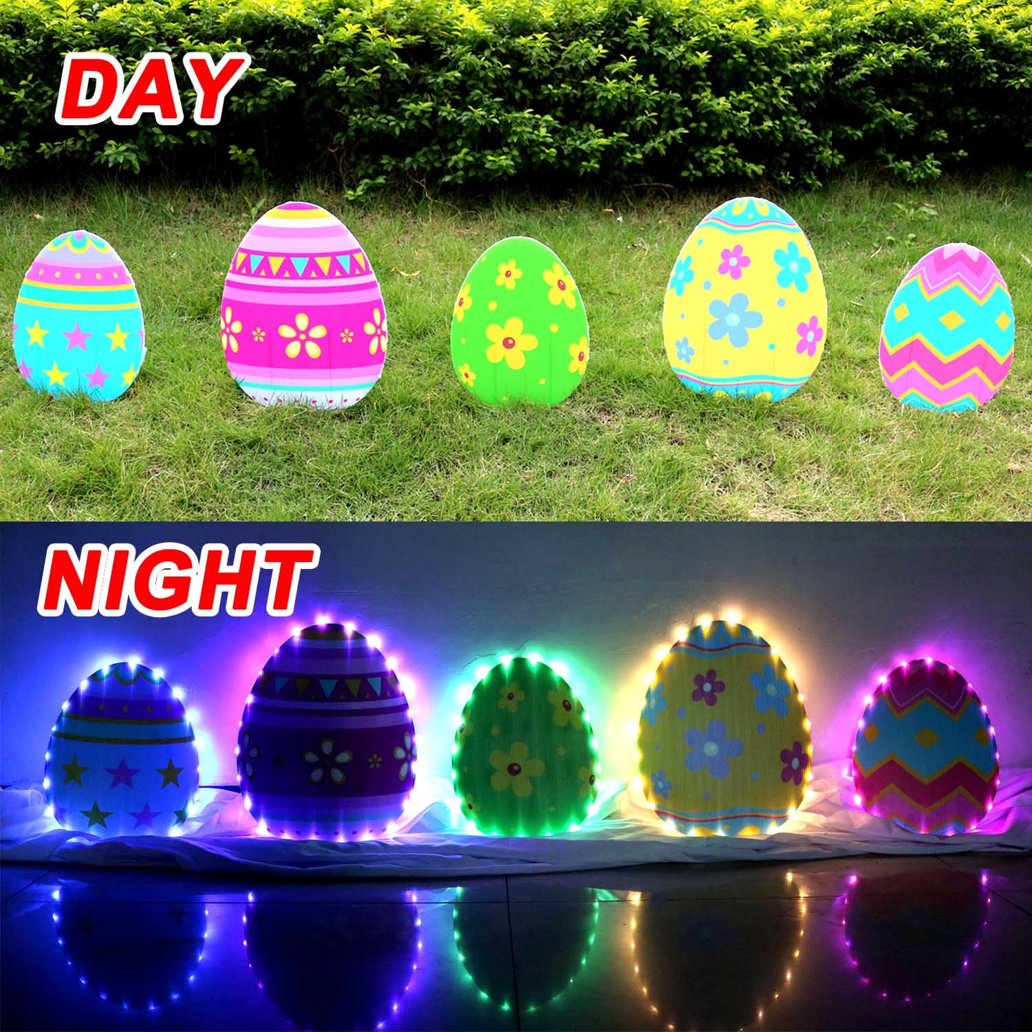 5 Pack LED Glow Easter Yard Signs with Stakes - Large Outdoor Easter Egg Lawn Decorations - Waterproof LED String Lights for Garden, Party, Holiday Decor (Perfect for Easter, Spring, Halloween & Christmas)