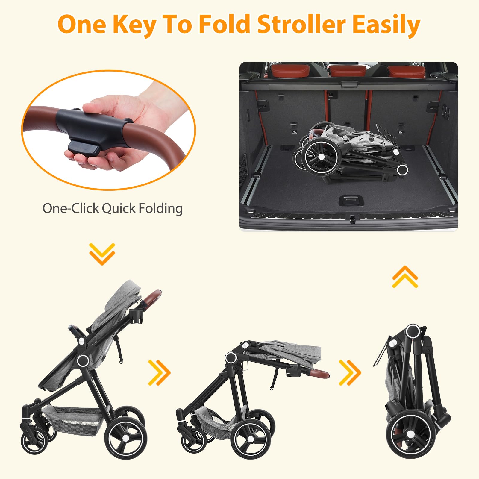 GAOMON 2-in-1 Baby Stroller with Reversible Bassinet | Adjustable Backrest & Foldable Lightweight Design | Shock-Absorbing Aluminum Alloy Frame for Newborns & Infants (Light Gray) | Perfect for Park Walks, Shopping & Travel