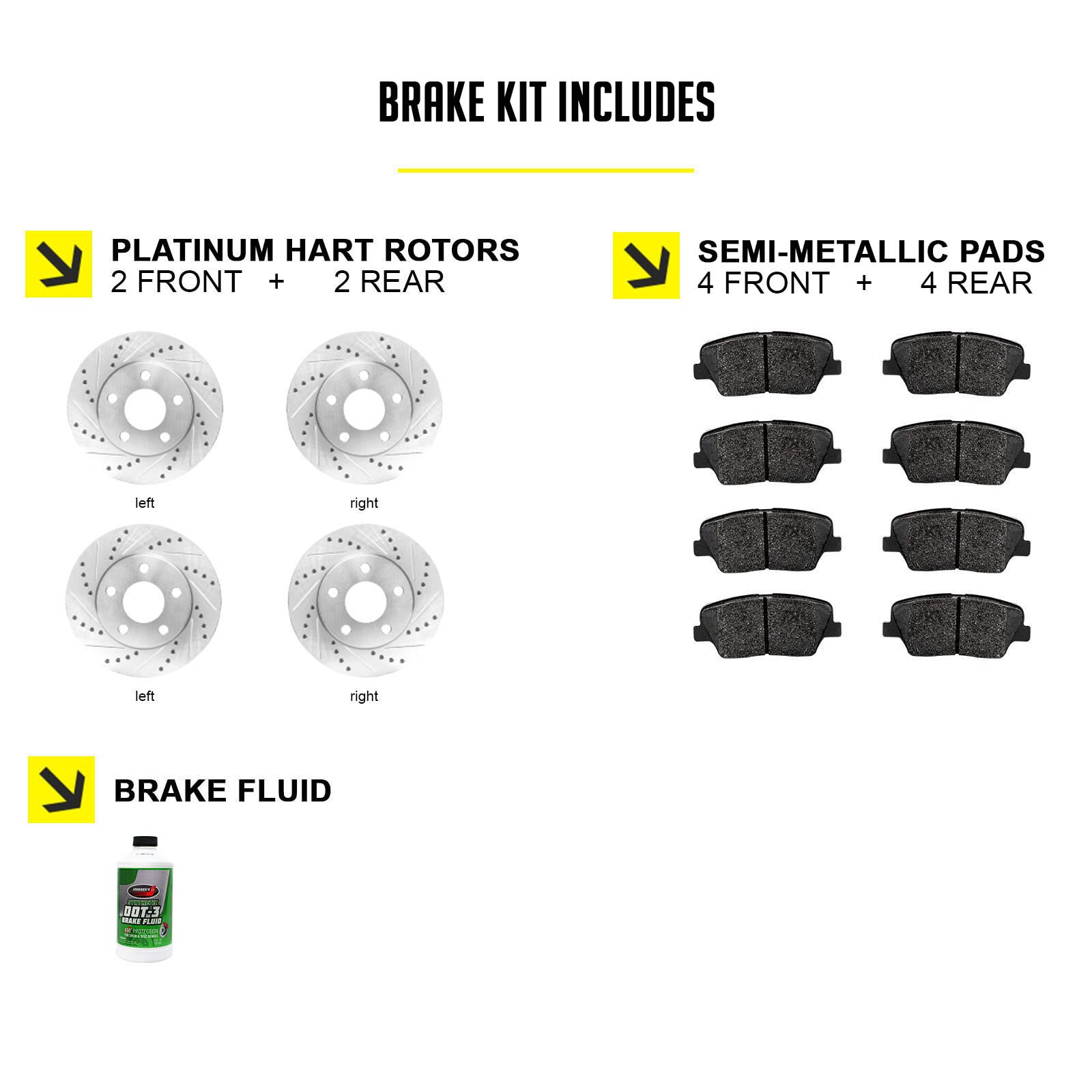 High-Performance Hart Front & Rear Brake Pads and Rotors Kit - Semi-Metallic Brake System Replacement for Smooth Stopping | Perfect for Daily Commuting, Highway Driving & Heavy-Duty Vehicles