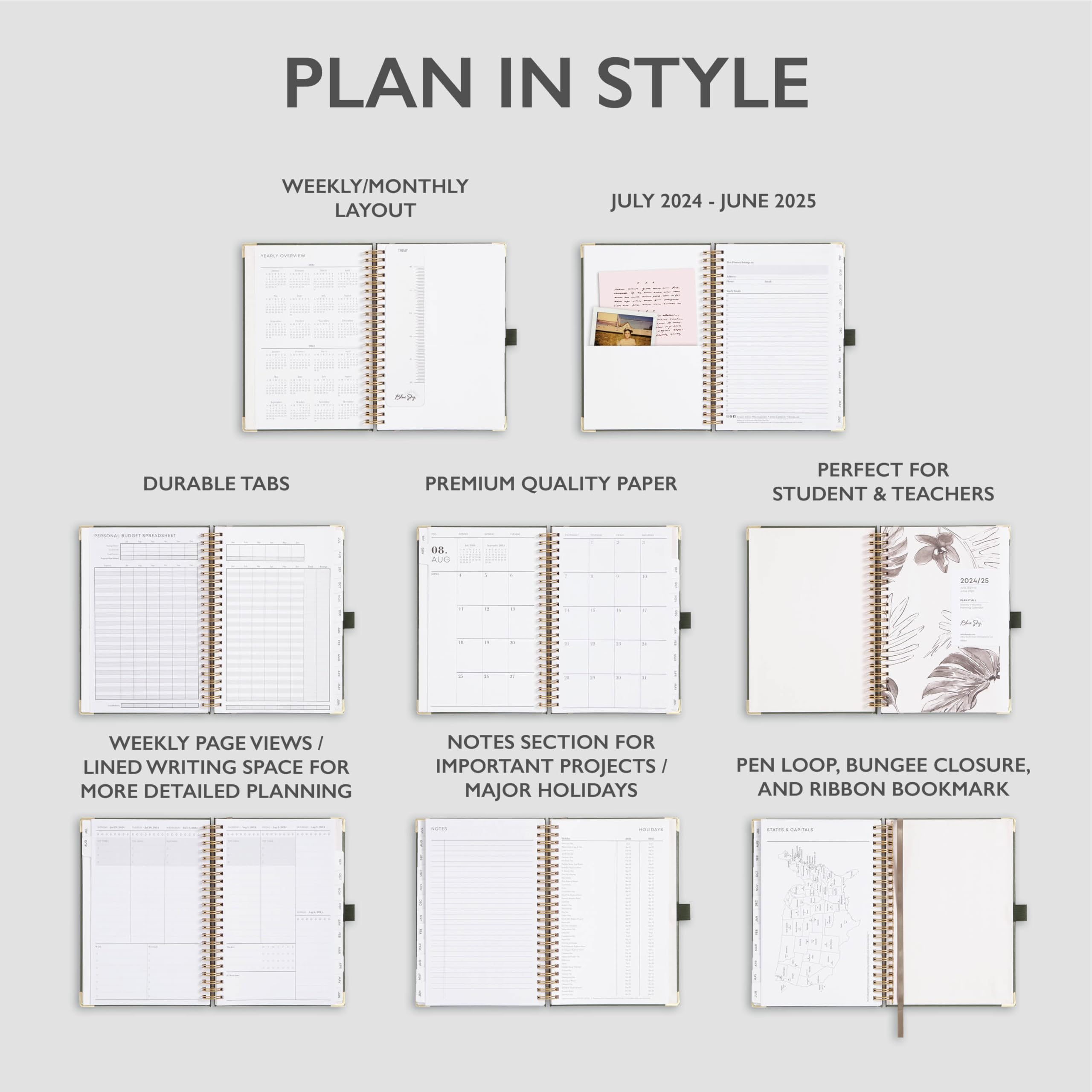Blue Sky 2024-2025 Academic Planner - Weekly & Monthly Schedule Organizer, 5