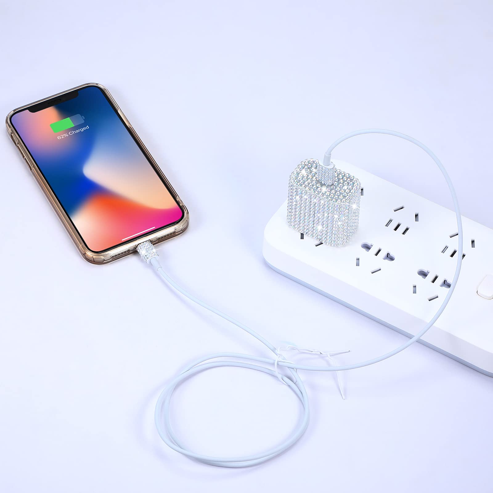 Outus 10PCS Rhinestone Wall Charger Stickers - Bling USB Charger Crystal Decor with Artificial Diamonds - Compatible with iPhone iPad Power Adapter - DIY Bedazzled Phone Accessories for Women - Perfect for Home Office & Gift Giving
