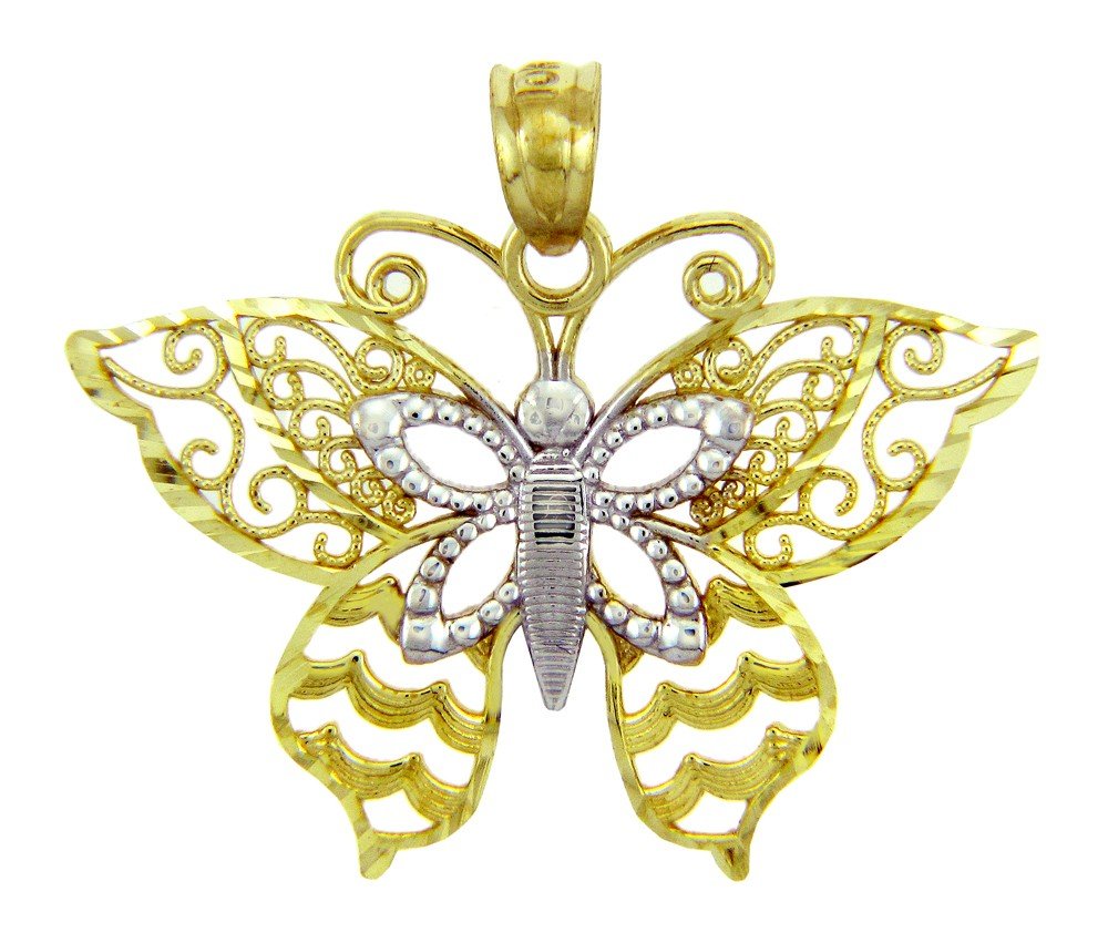 10K Two-Tone Gold Claddagh Butterfly Pendant Necklace - Irish Celtic Jewelry for Women, Perfect for St. Patrick's Day Gifts & Everyday Wear
