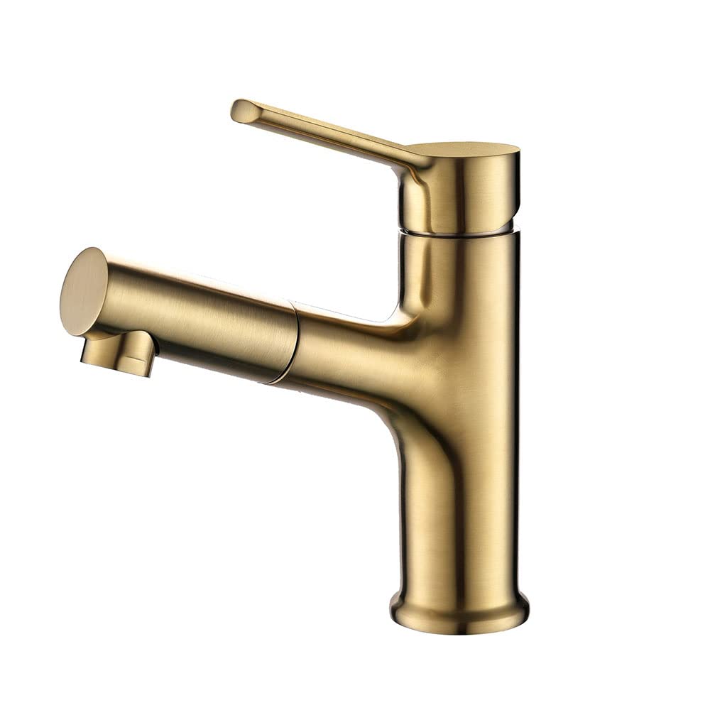 ZXFDM Single Lever Pull Out Bathroom Sink Faucet - Single Handle One Hole Basin Mixer Tap with Pull Down Sprayer - Bar Utility Sink Taps for Hotel Bathroom & Balcony - Perfect for Modern Homes, Guest Baths & Outdoor Sinks