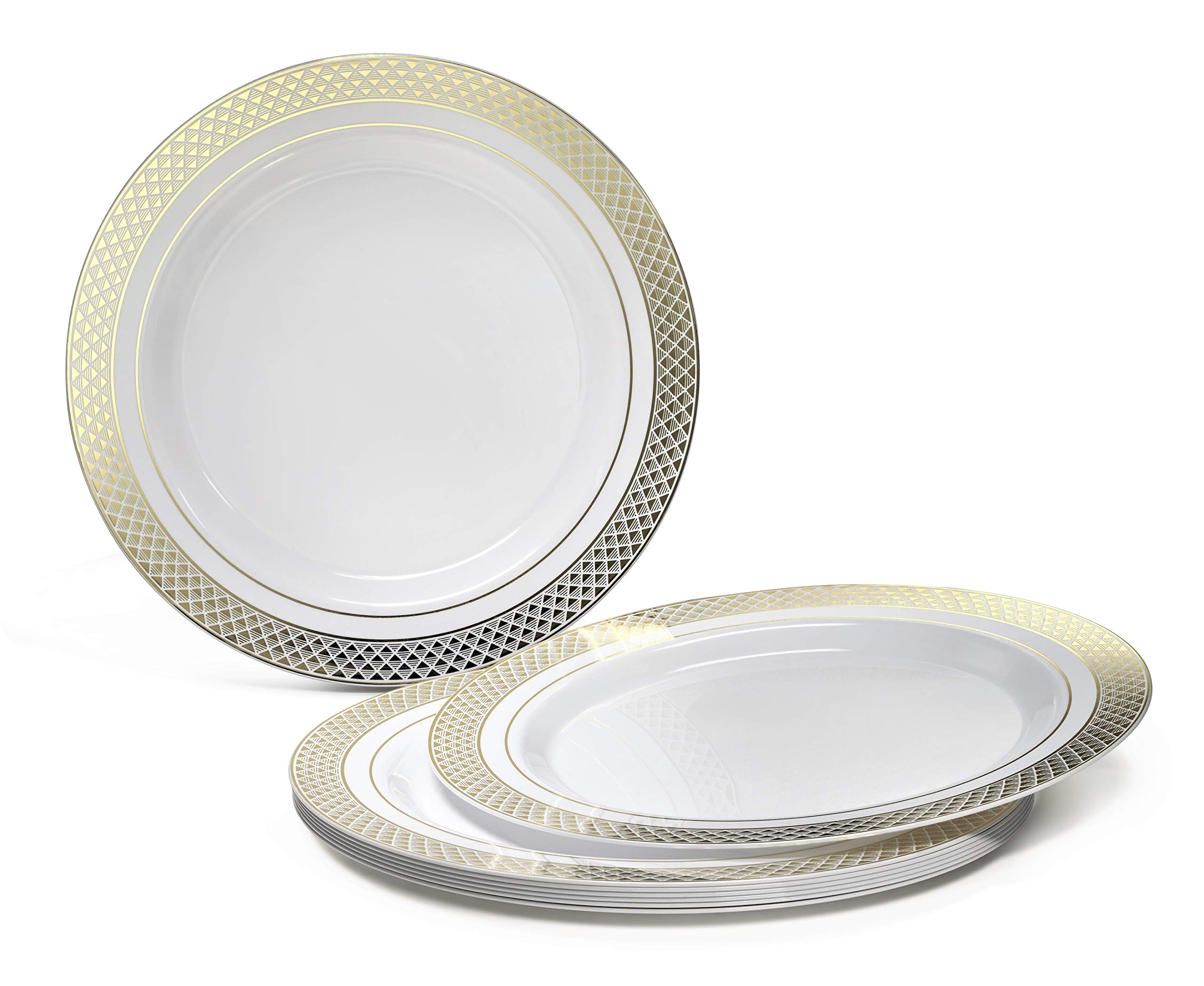 560-Piece Heavyweight Disposable Plastic Plate Set for 80 Guests - 10.5'' & 6.25'' Plates, Gold Silverware, Cups & Napkins - Elegant White & Gold Wedding Party Tableware for Receptions, Showers & Celebrations