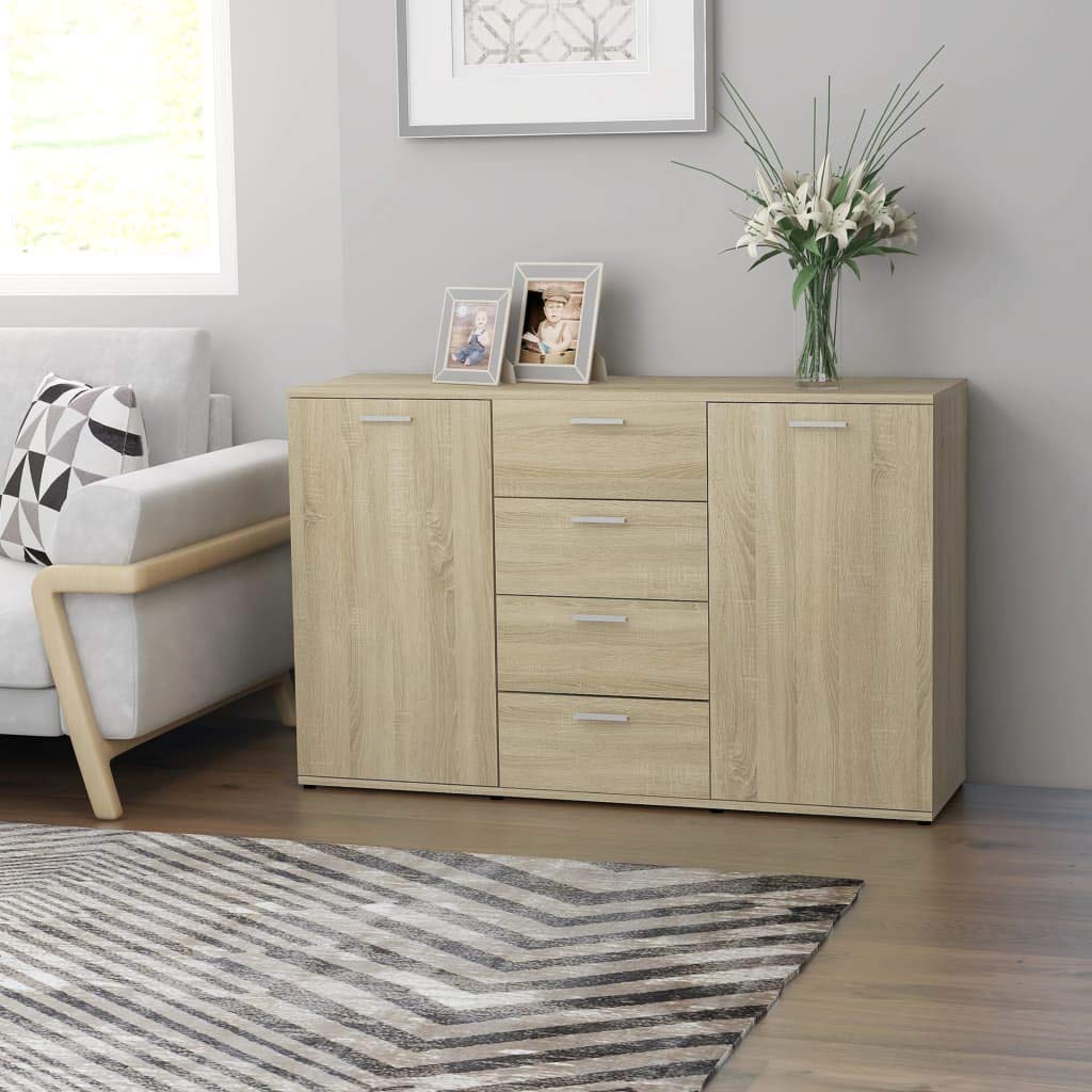 Modern Buffet Cabinet with 4 Drawers - Kitchen Storage Sideboard in Sonoma Oak Finish, 47.2