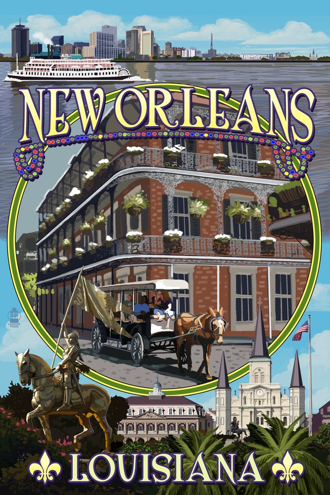 Lantern Press New Orleans Louisiana Montage - 12x18 Wall Art Poster for Home & Office Decor - Perfect for Living Room, Bedroom, or Gift