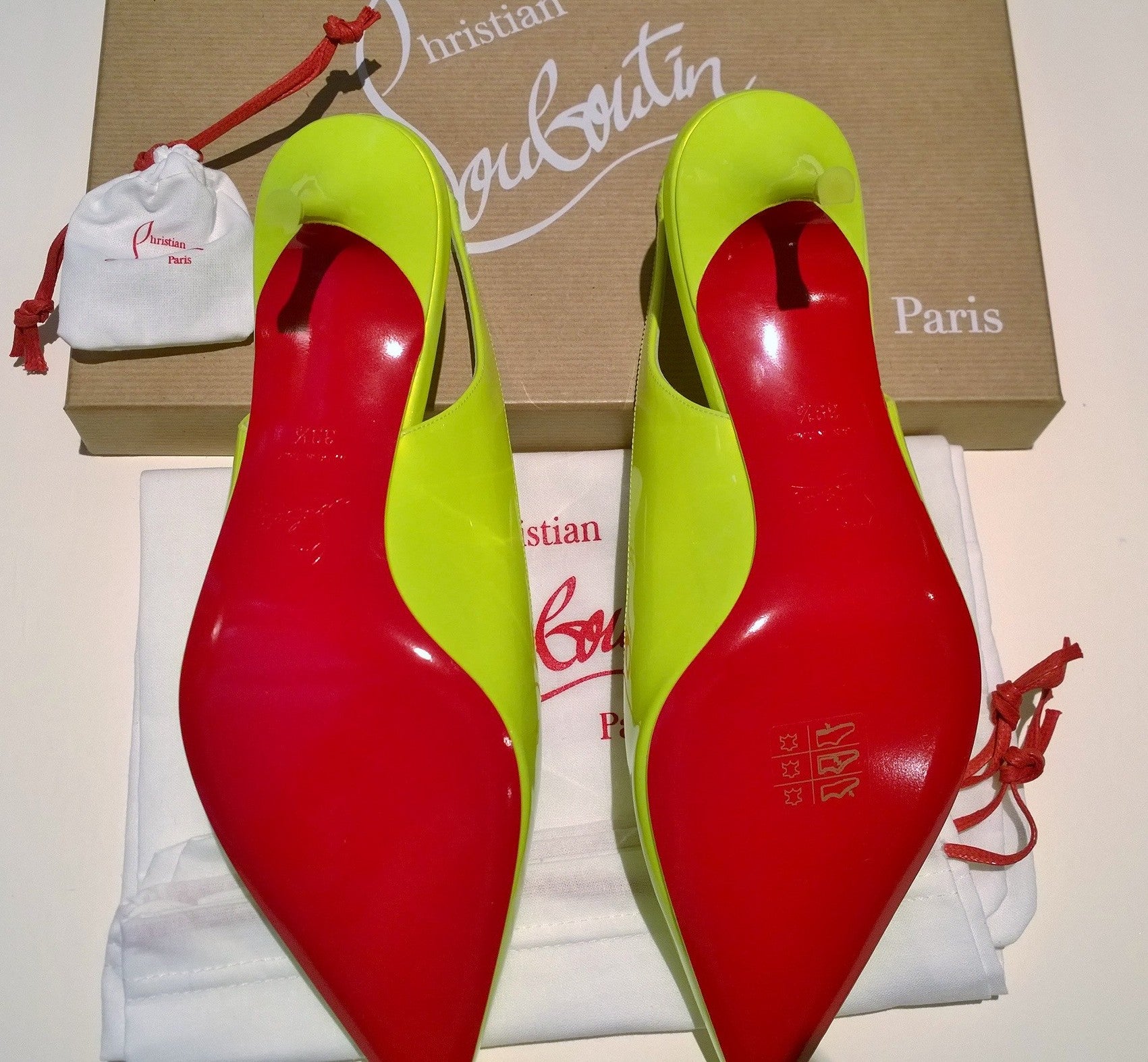 Christian Louboutin Kate Sling 55mm Fluorescent Yellow Kitten Heels - Elegant Women's Dress Shoes for Parties & Evening Events