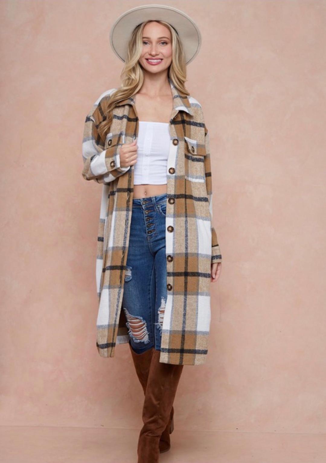 Karena Plaid Jacket - Women's Stylish Flannel Shacket with Pockets | Perfect for Fall & Winter Outfits, Casual Wear, and Outdoor Activities