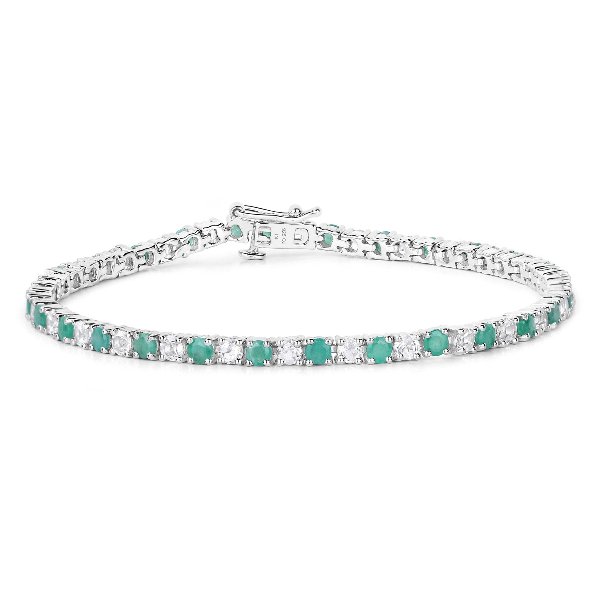 Genuine Emerald & White Topaz Tennis Bracelet – Elegant Jewelry for Women, Perfect for Weddings, Parties & Special Occasions