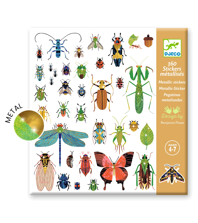 160-Piece Microcosmos Metallic Stickers Set by Djeco - Creative DIY Scrapbooking, Journaling & Gift Decoration for Kids and Adults