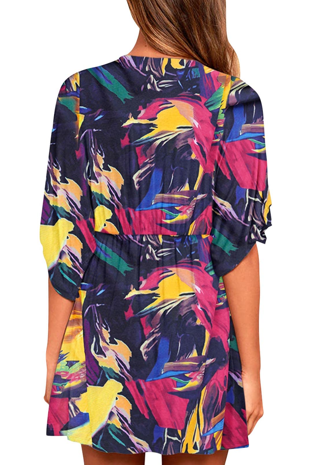 Meenew Women's Summer Casual Loose Tunic Swing Dress - V Neck Short Sleeve Vacation Beach Dress for Travel, Party & Daily Wear