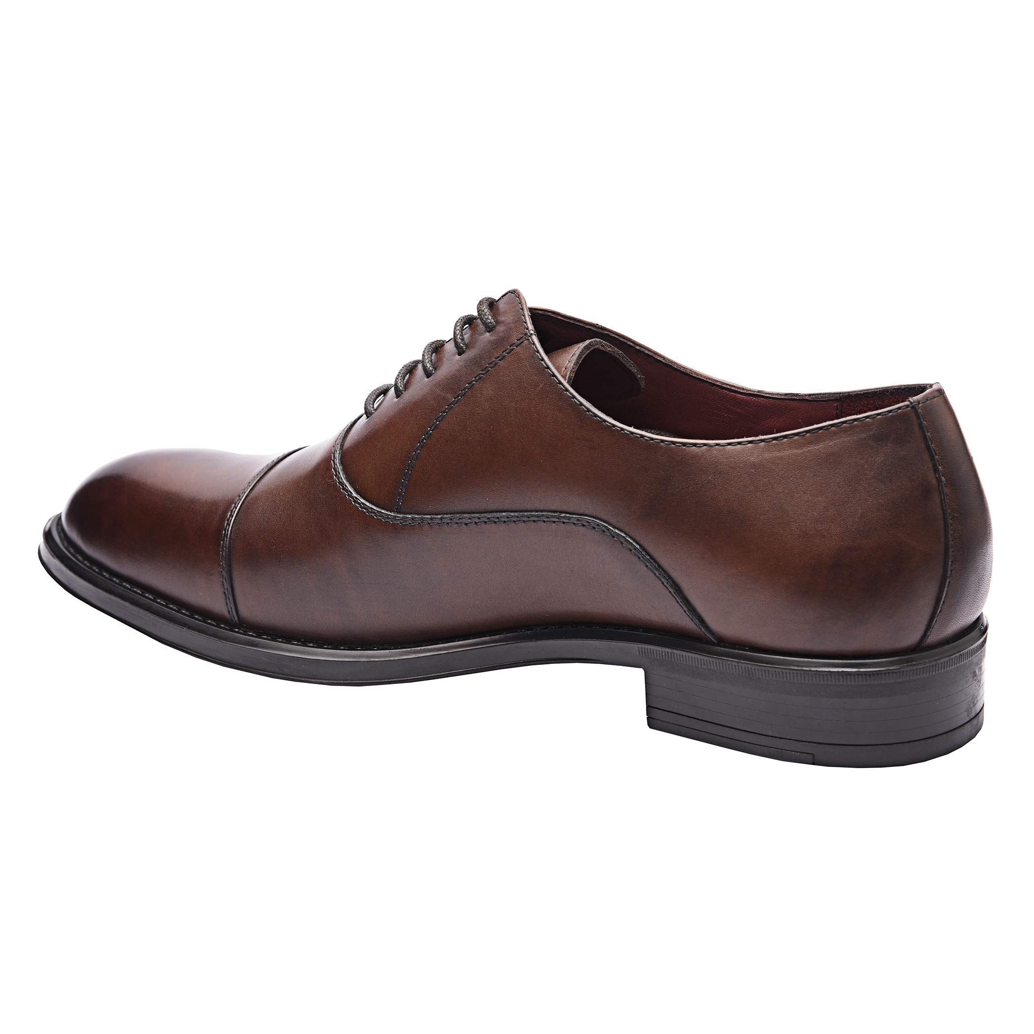 Genuine Leather Men's Dress Shoes | Formal Cap Toe Oxford Shoes with Rubber Sole | Handcrafted Classic Lace-Up Shoes for Business, Wedding & Office Wear
