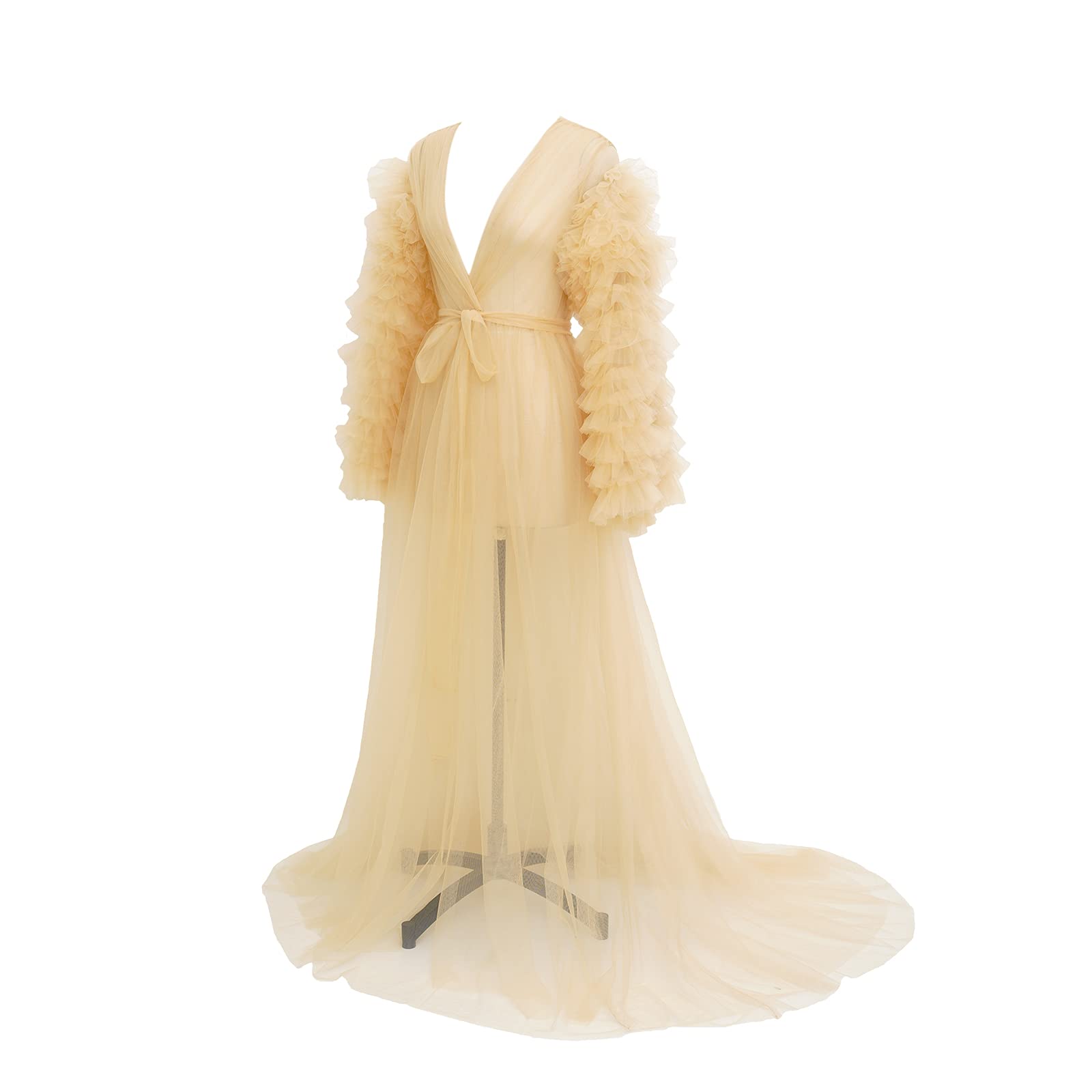 Elegant Long Nightgown & Puffy Tulle Bathrobe for Women - Maternity Photo Shoot, Bridal Boudoir, Lingerie Cover-Up - Soft Sheer Robe for Relaxation & Special Occasions