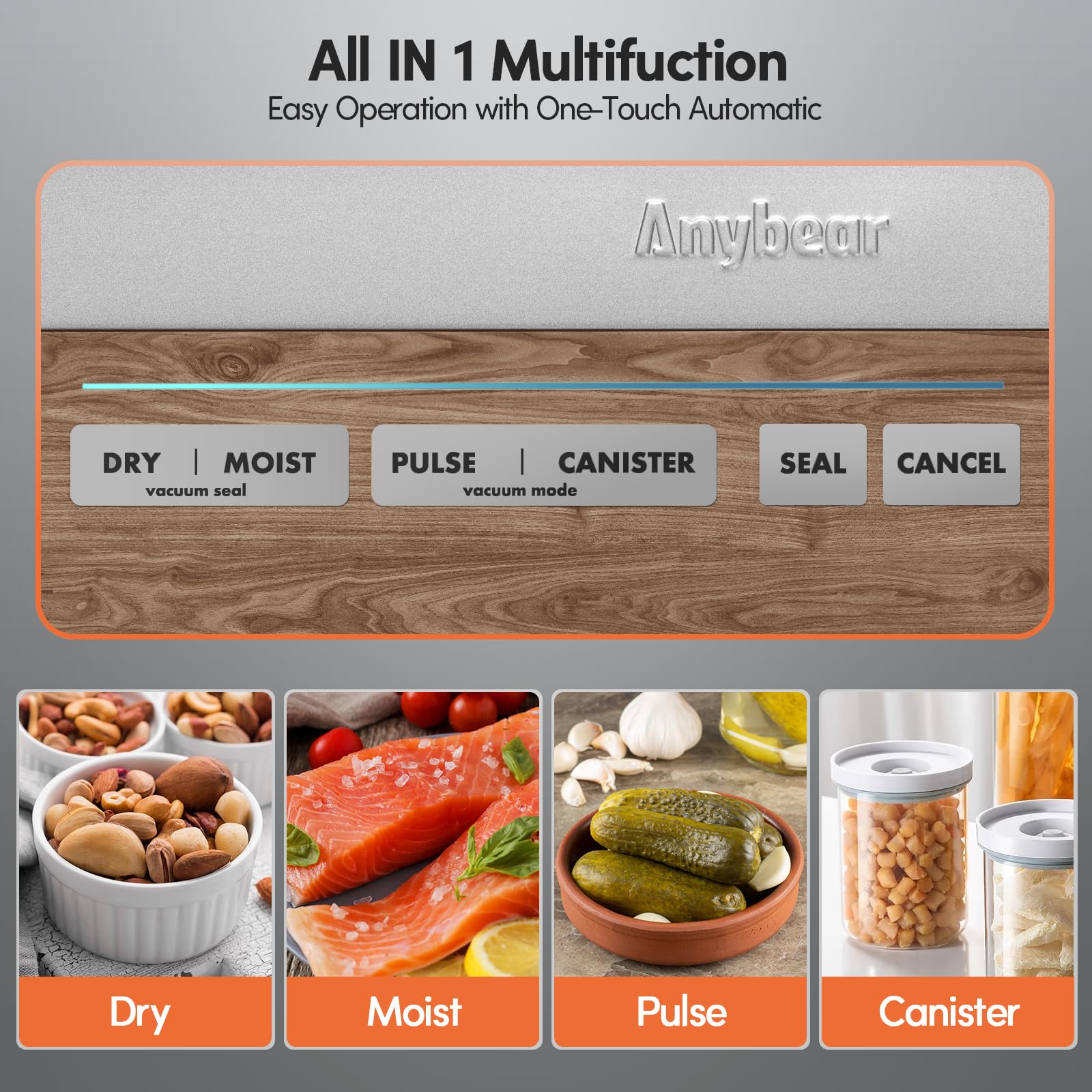 Powerful 120W Vacuum Sealer Machine with 90kPa Wide Seal - All-in-One Food Storage Solution | Built-in Cutter, Digital Countdown Display | Includes 2 Bag Rolls & 5 Pre-cut Bags (Silver Wood Grain) | Perfect for Meal Prep, Sous Vide, Freezer Storage & Long-Term Food Preservation