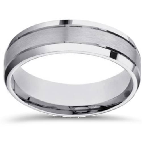 6mm Men's White Gold Brushed Beveled Edge Wedding Band Ring - Perfect for Engagement, Anniversary & Everyday Wear