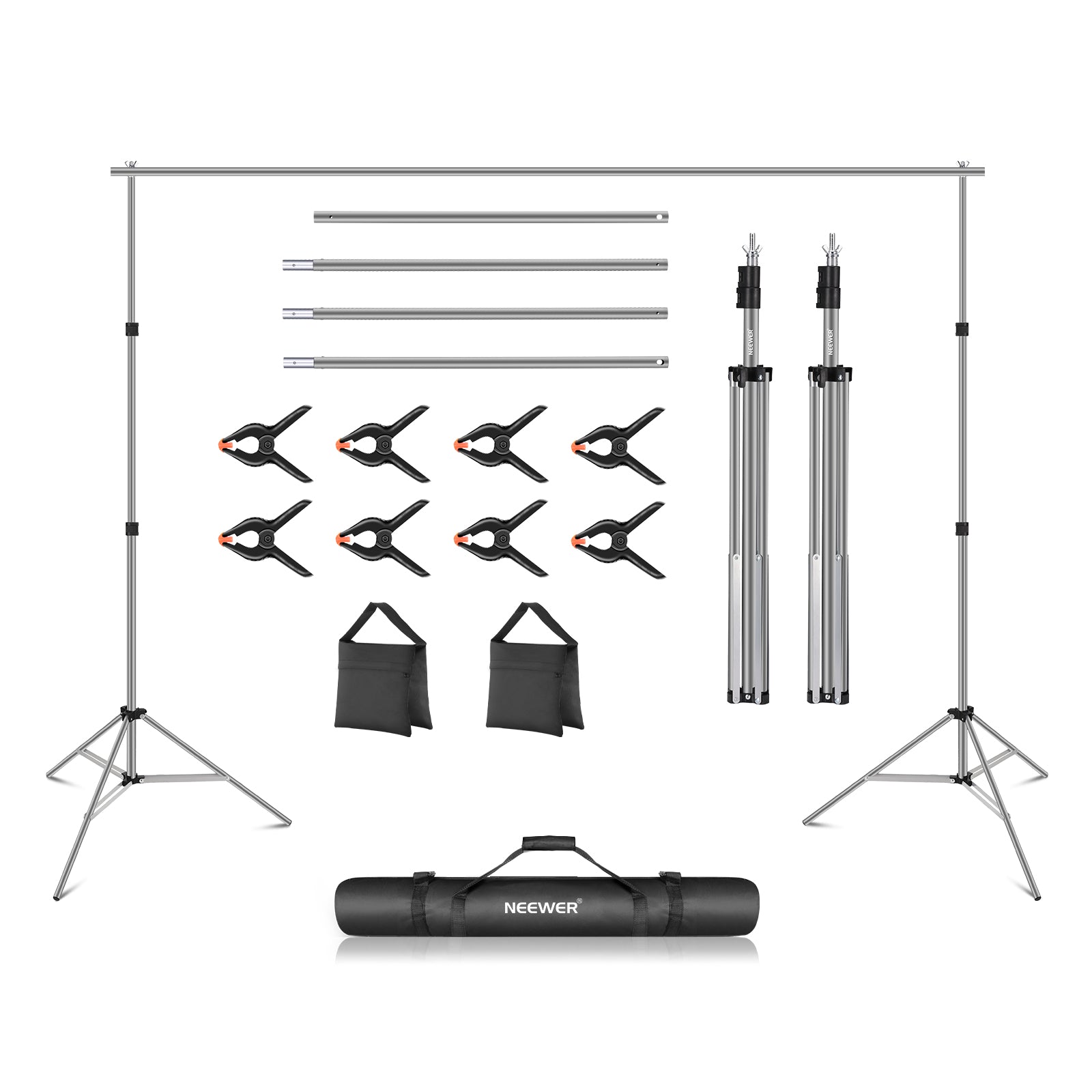 NEEWER 3x2.1m (10x7ft) Adjustable Photography Backdrop Stand Kit - Portable Studio Background Support System for Photo Shoots, Video Recording, Live Streaming & Content Creation
