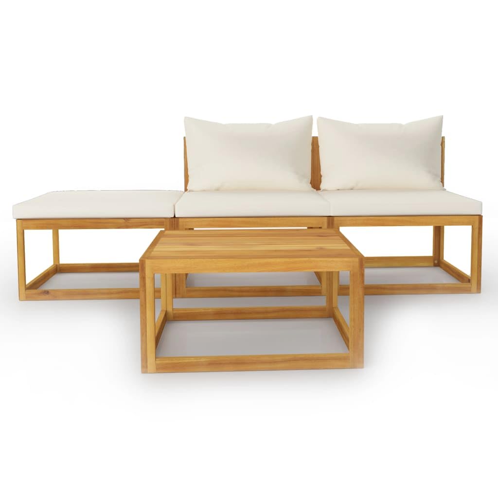 vidaXL 4-Piece Patio Lounge Set - Outdoor Garden Furniture with Sectional Sofa, Cushions & Coffee Table - Modern Acacia Wood Design for Backyard, Poolside & Terrace Relaxation