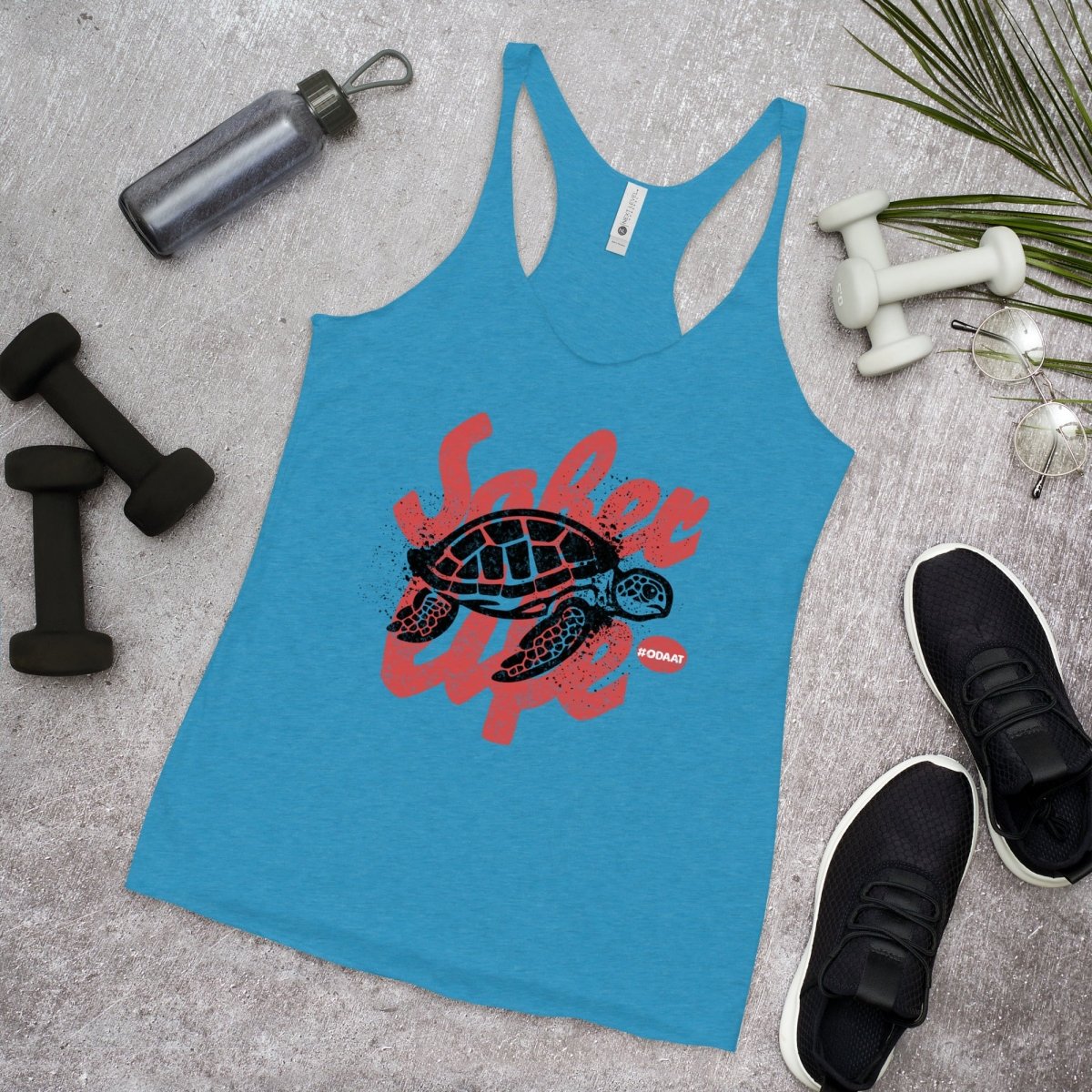 Sober Life Turtle Motivational Racerback Tank Top for Women - Inspirational Workout & Gym Apparel for Recovery Support